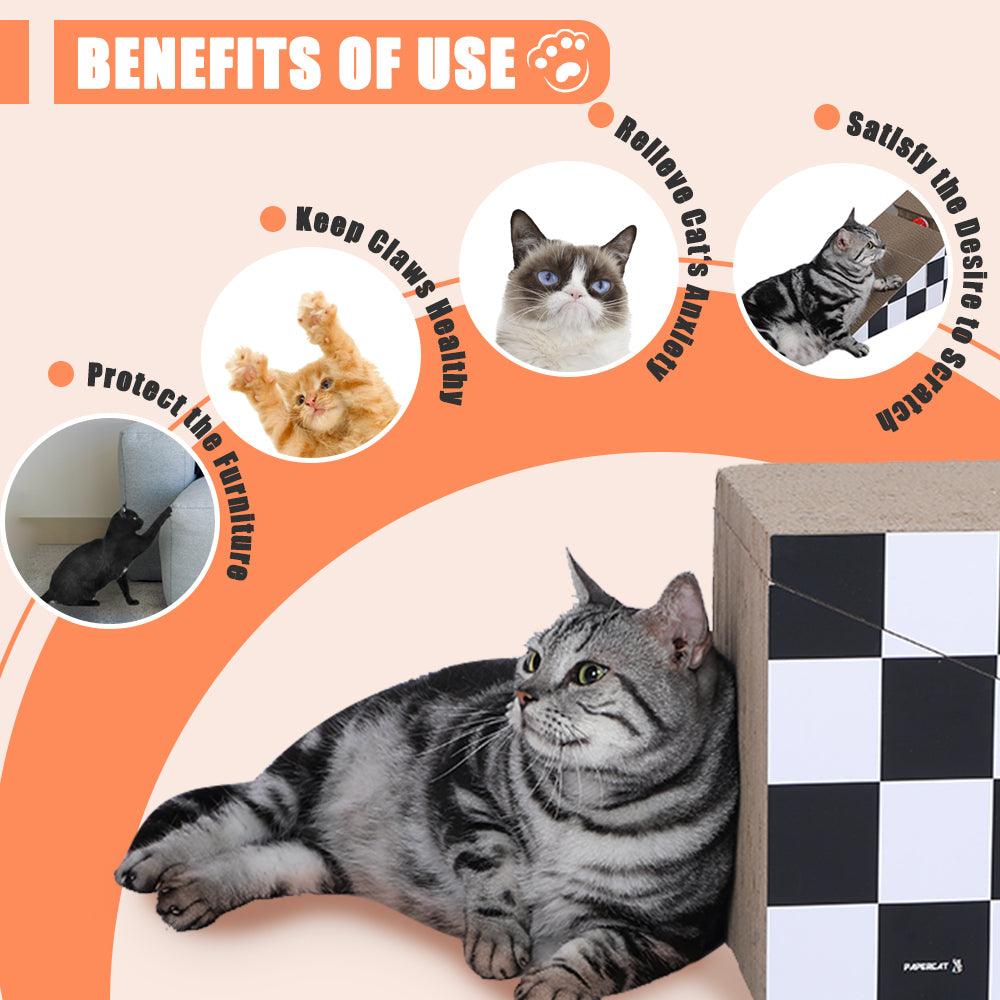 Durable Cat Scratching Board with Ball - 2-in-1 Triangle Cardboard Scratcher & Lounge Bed for Cats - Multiple Scratching Angles, Recyclable Furniture Protector (Black & White) - Perfect for Indoor Play & Sofa Protection