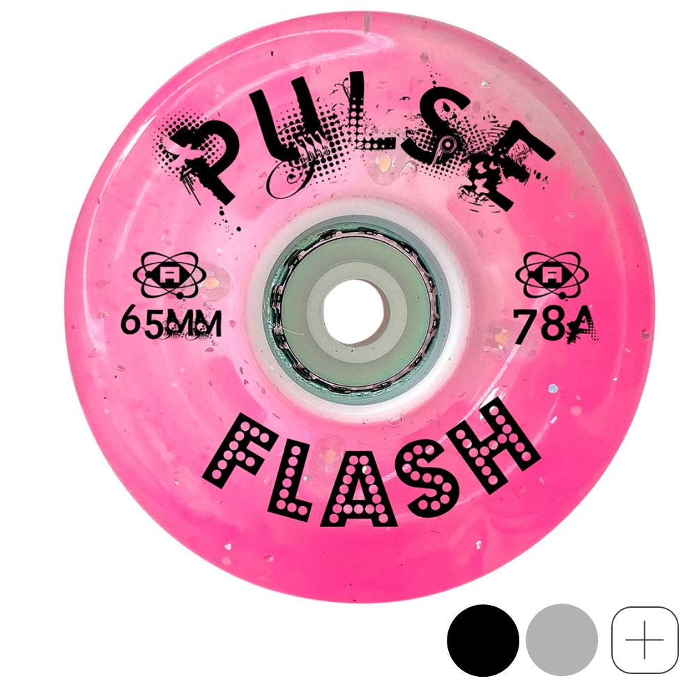 Atom Pulse 65mm Flash Glitter Light Up Wheels - 4 Pack Set for Roller Skates & Skateboards - Perfect for Night Skating, Raves & Outdoor Fun
