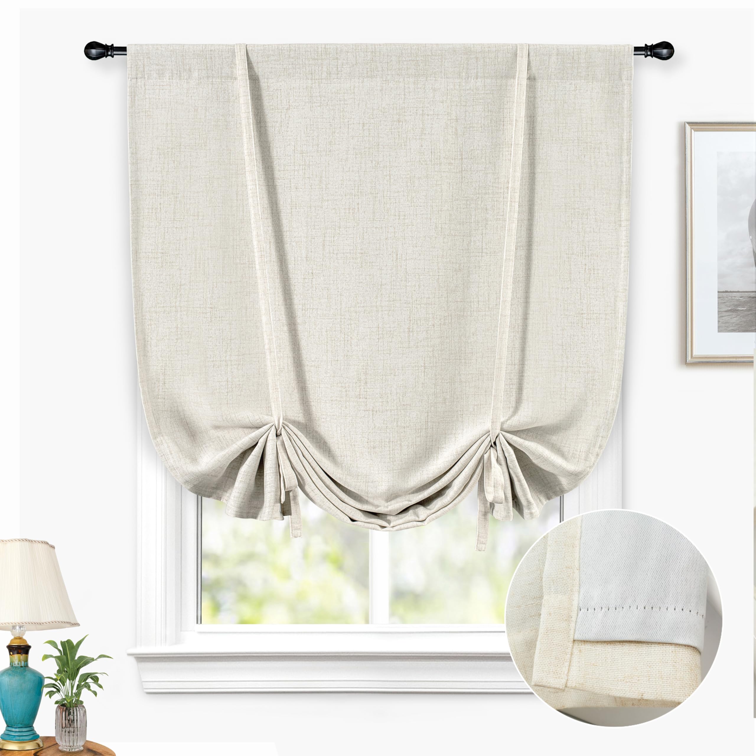 Thermal Insulated Blackout Curtains - Double Layer Linen Roman Shade with Adjustable Rod Pocket - 39