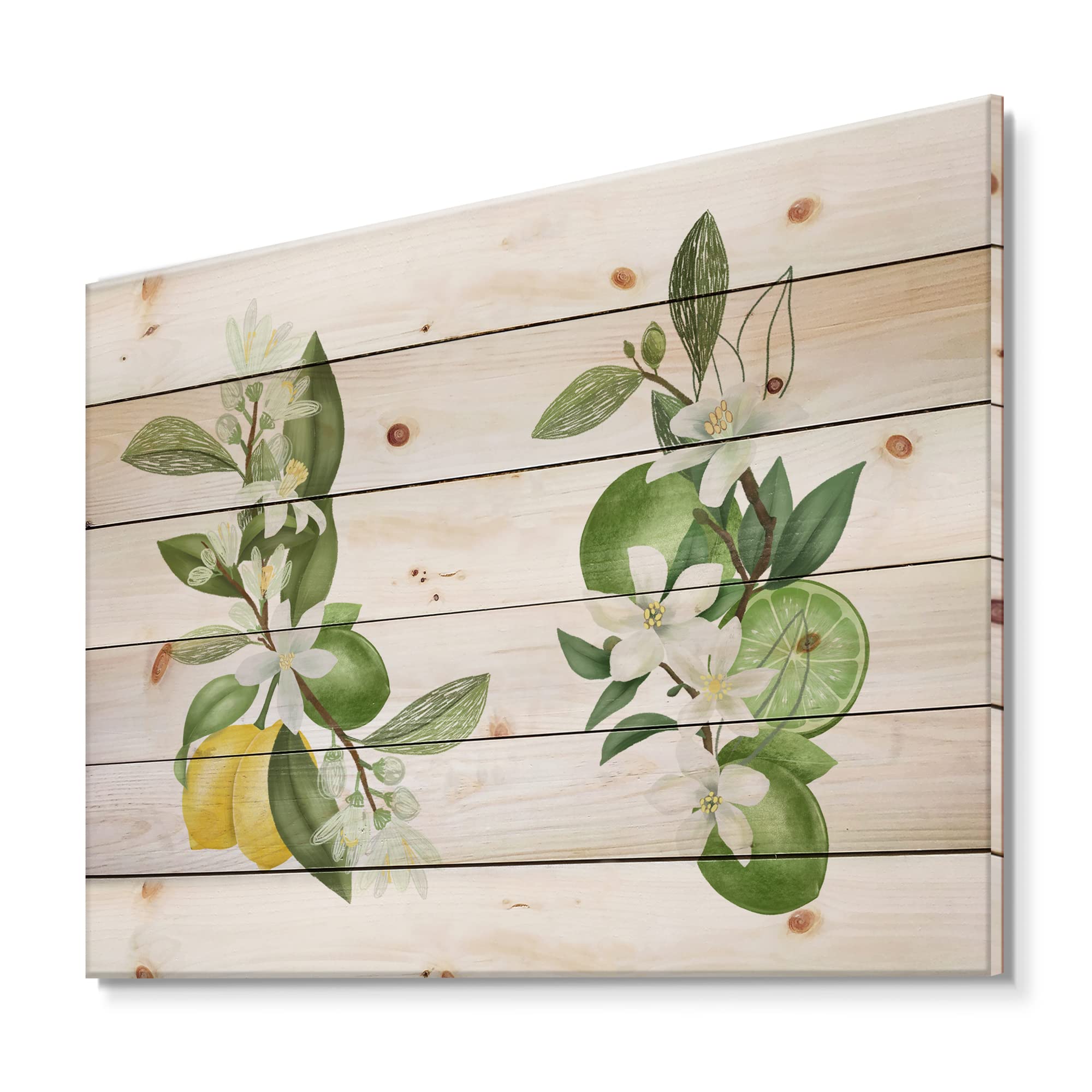 DesignQ Blooming Lemon Tree Branches Wood Wall Decor - Traditional Green Floral Wall Art, Large Pine Wood Panels for Living Room, Bedroom & Office Decor