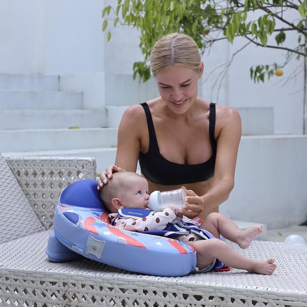 **Mambobaby Non-Inflatable Baby Pool Float with Canopy - Safe Infant Swimming Floatie Ring for 3-24 Months - Perfect for Beach, Pool & Water Play**