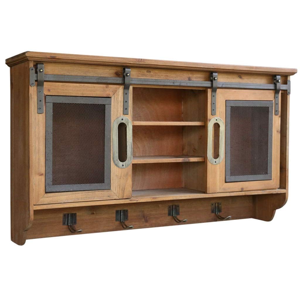 Rustic Brown Wood Wall Storage Cabinet with Sliding Barn Doors for Home & Office