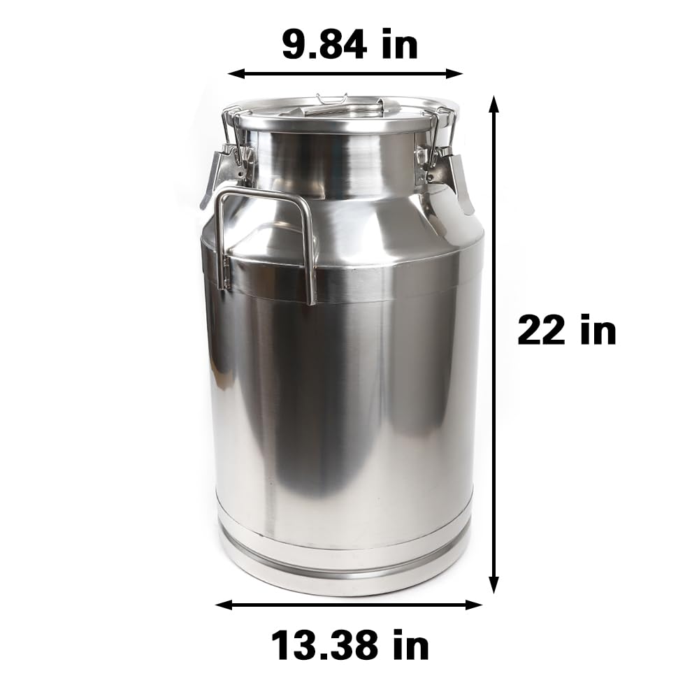 Premium Stainless Steel Milk Can & Wine Bucket - 40L (10.56 Gallon) Heavy Duty Storage Container with Airtight Lid - Ideal for Dairy, Winemaking, Oil Storage & Farmhouse Decor