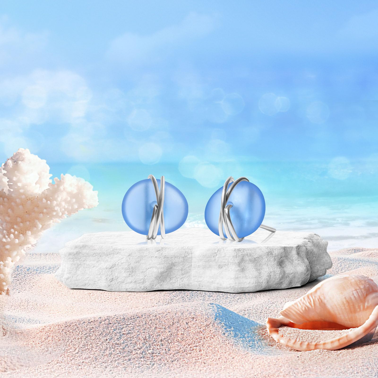 Hypoallergenic S925 Sterling Silver Sea Glass Stud Earrings | Handmade Beach Glass Jewelry for Women & Girls | Perfect for Beach Weddings, Summer Outfits & Gift Giving