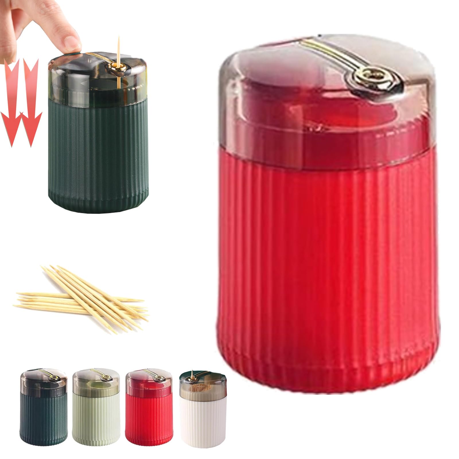 Automatic Touchless Toothpick Dispenser - Pop-Up Portable Travel Toothpick Holder with 600 Natural Wood Toothpicks for Teeth Cleaning, Light Luxury Style Storage Box (Red) - Perfect for Home, Office, Restaurant & Travel Use