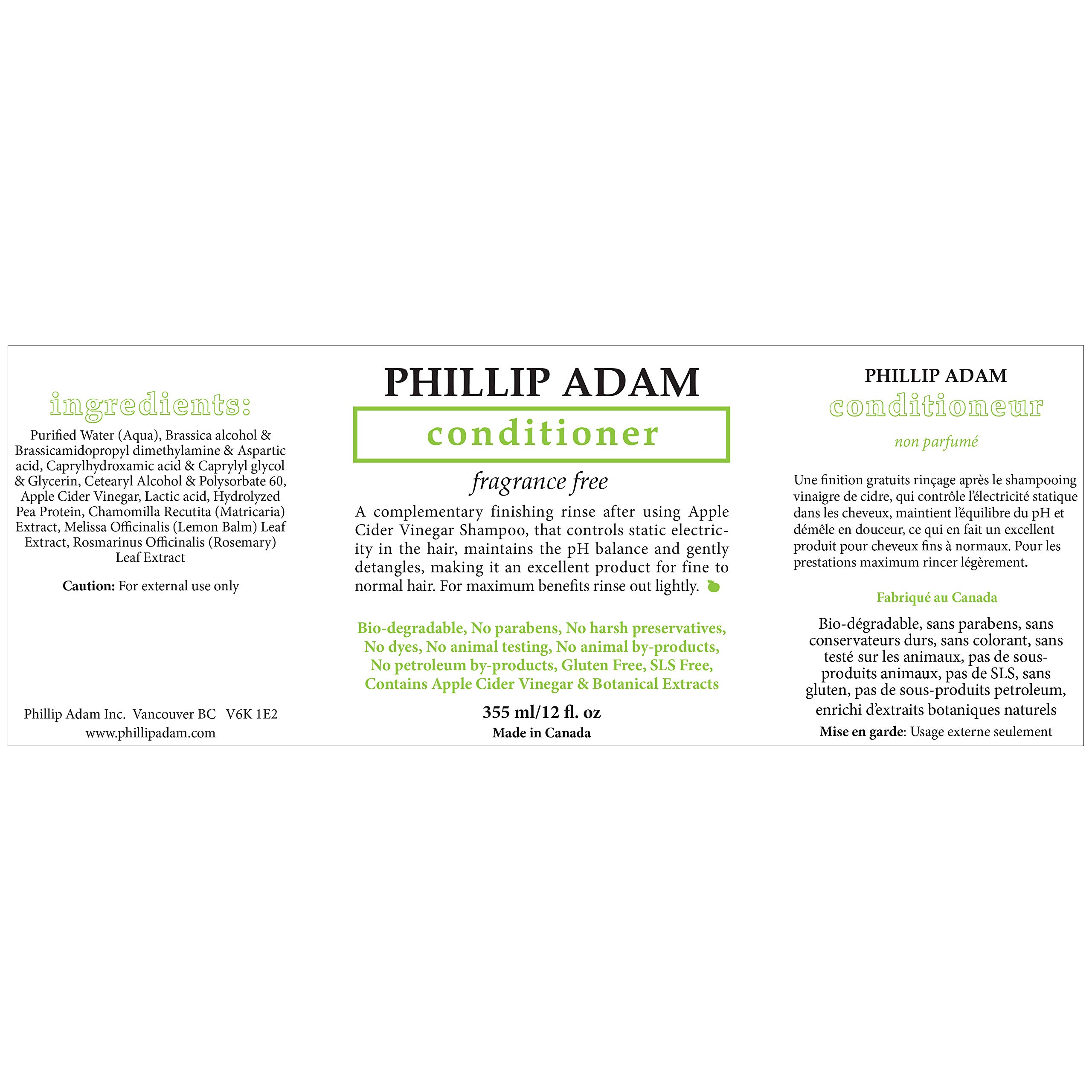 Phillip Adams Fragrance Free Shampoo & Conditioner Set with Apple Cider Vinegar - pH Balanced Formula for Shiny, Smooth Hair - 12oz Each - Perfect for Sensitive Scalp & Color-Treated Hair Care
