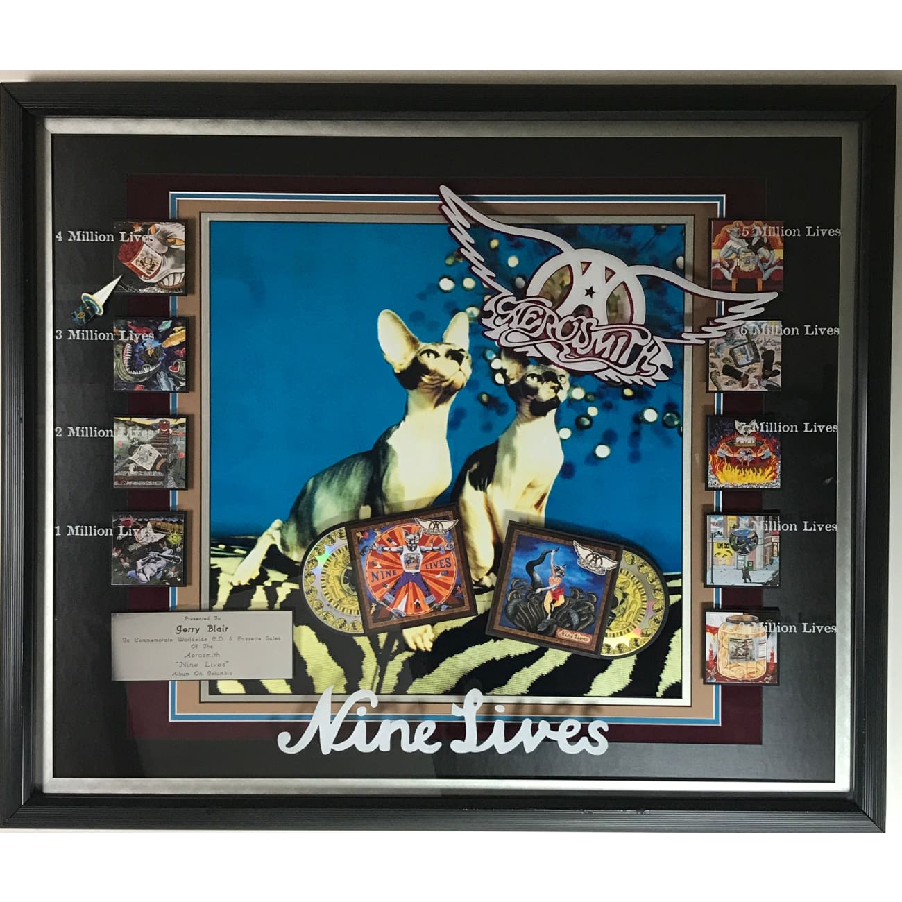 Aerosmith Nine Lives Multi Platinum Label Award - Vintage Music Collectible for Fans & Memorabilia Enthusiasts - Perfect for Home Decor, Music Rooms & Gift Giving