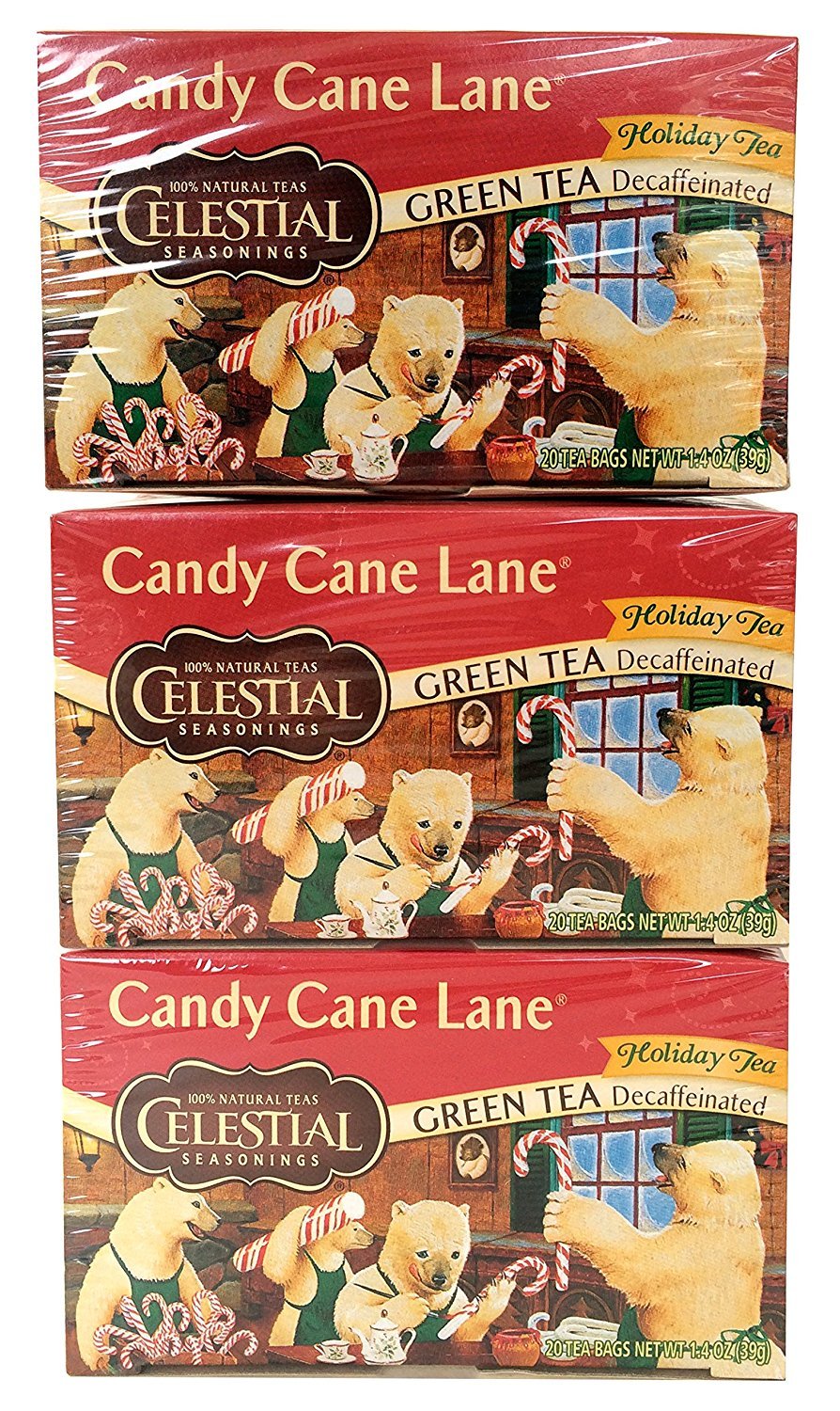 Celestial Seasonings Decaf Candy Cane Lane Herbal Tea - 3 Pack | Holiday Mint Flavored Tea Bags | Perfect for Christmas Gifts & Cozy Winter Nights