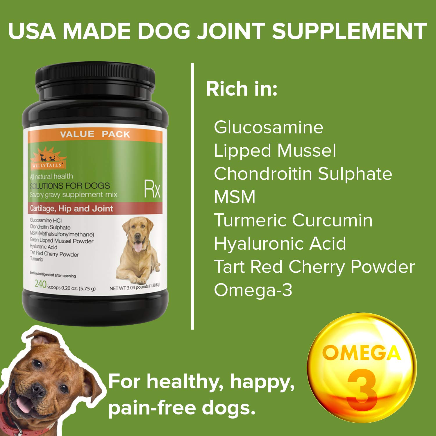 Premium Glucosamine Chondroitin MSM & Turmeric Joint Supplement for Large Dogs - 48.8oz (240 Scoops) - Supports Hip & Joint Health for Senior & Active Dogs - Ideal for Mobility & Arthritis Relief