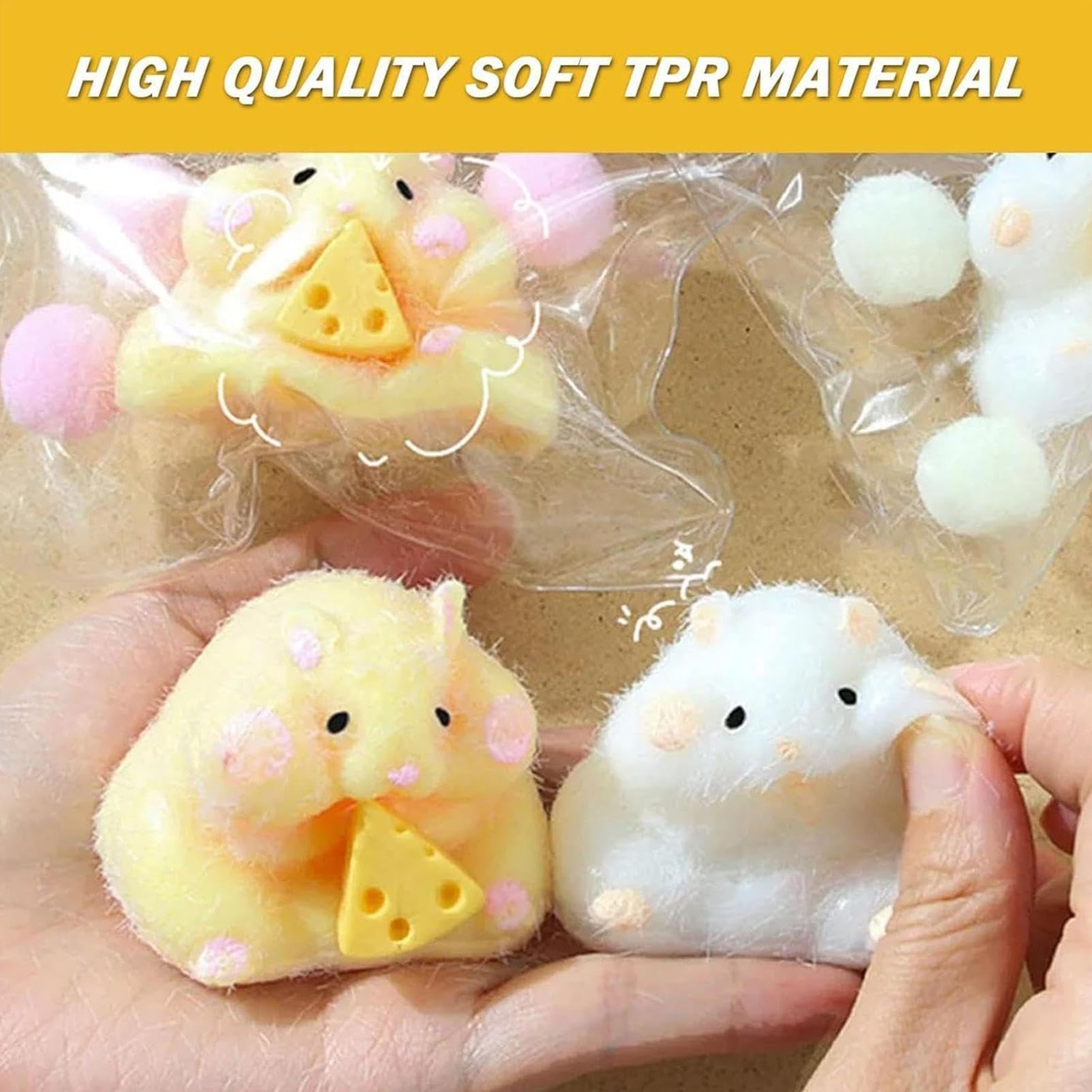Stress Relief Hamster Squishy Squeeze Toys - Soft Pinch Family Sensory Fidget Toys for Kids & Adults - Fun Stress Ball for Anxiety Relief, ADHD & Office Desk Play