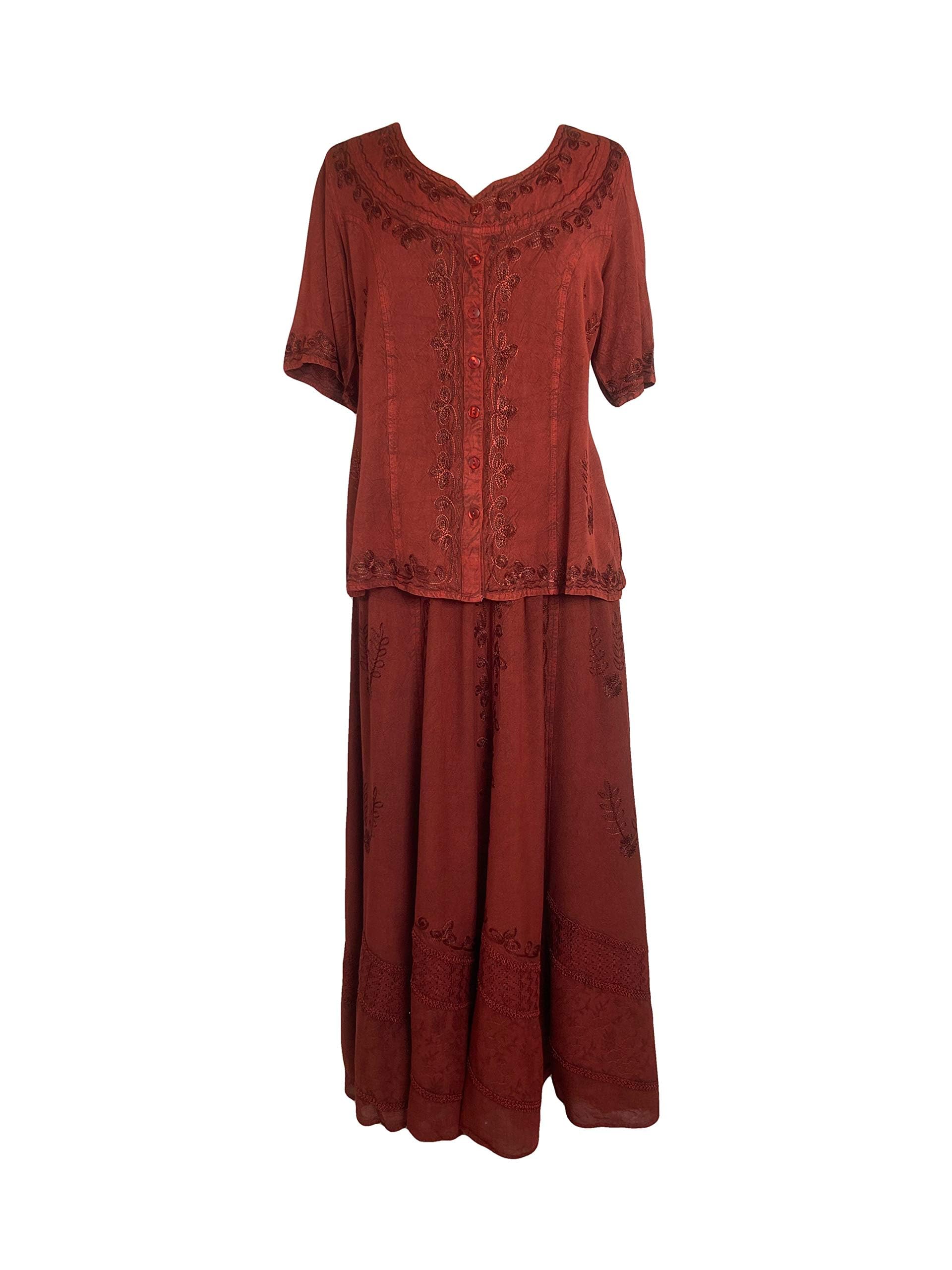 2025 Spring Women's Boho Flare Maxi Skirt with Elastic Waistband & Renaissance Embroidery | Agan Traders Long Bohemian Skirt for Festival, Beach, and Casual Wear