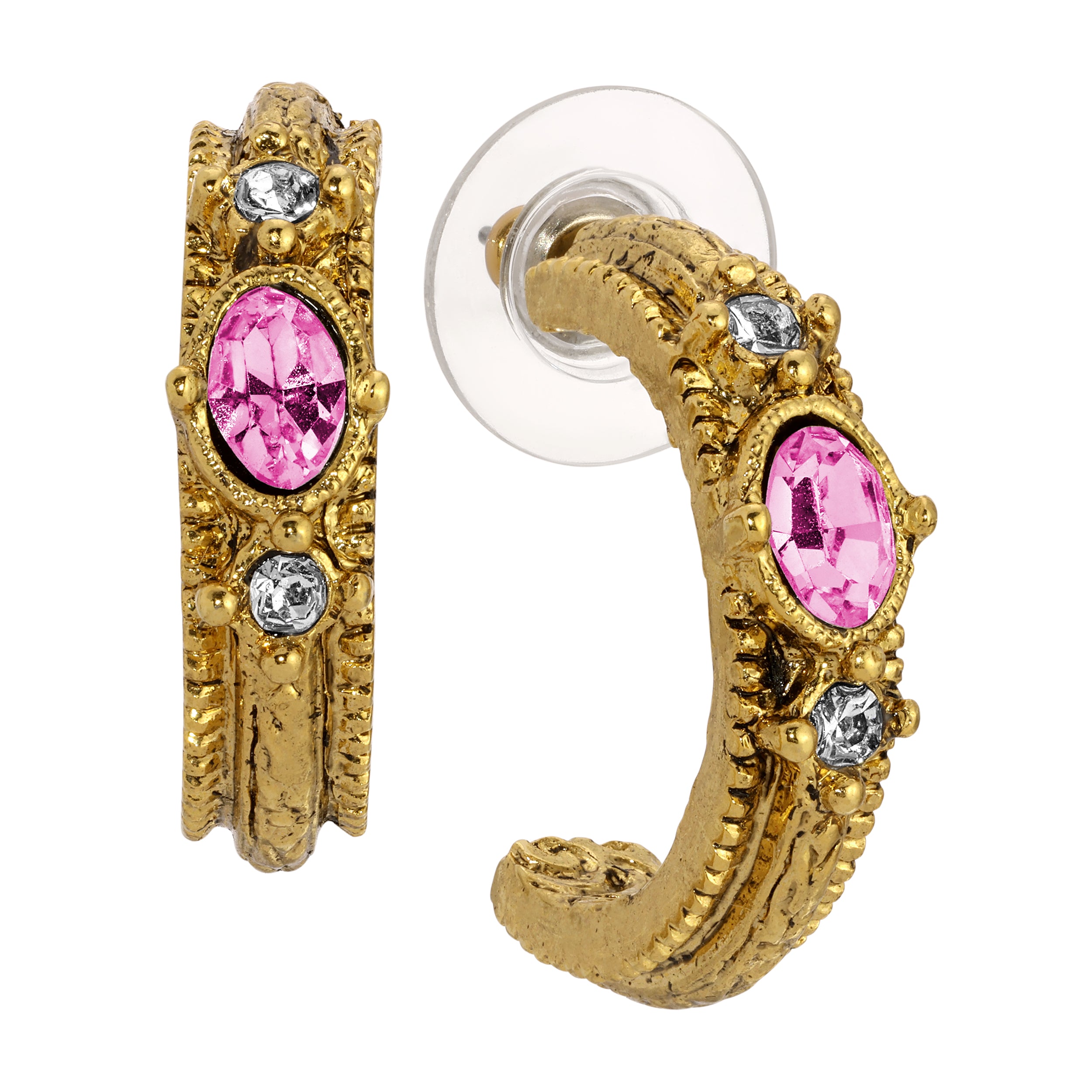 1928 Jewelry Heritage Crystal & Gold Half Hoop Earrings - Vintage Style Dangle Earrings for Women, Perfect for Weddings, Parties & Special Occasions