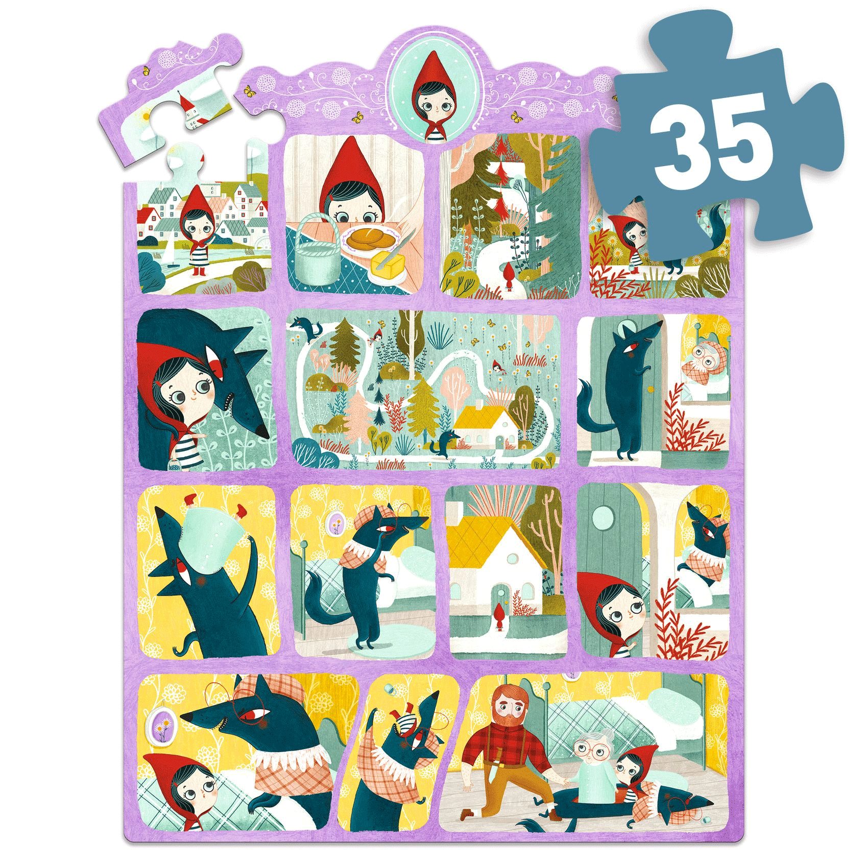35-Piece Little Red Riding Hood Story Puzzle by Djeco - Educational Wooden Jigsaw Puzzle for Kids, Perfect for Storytelling & Early Learning Activities