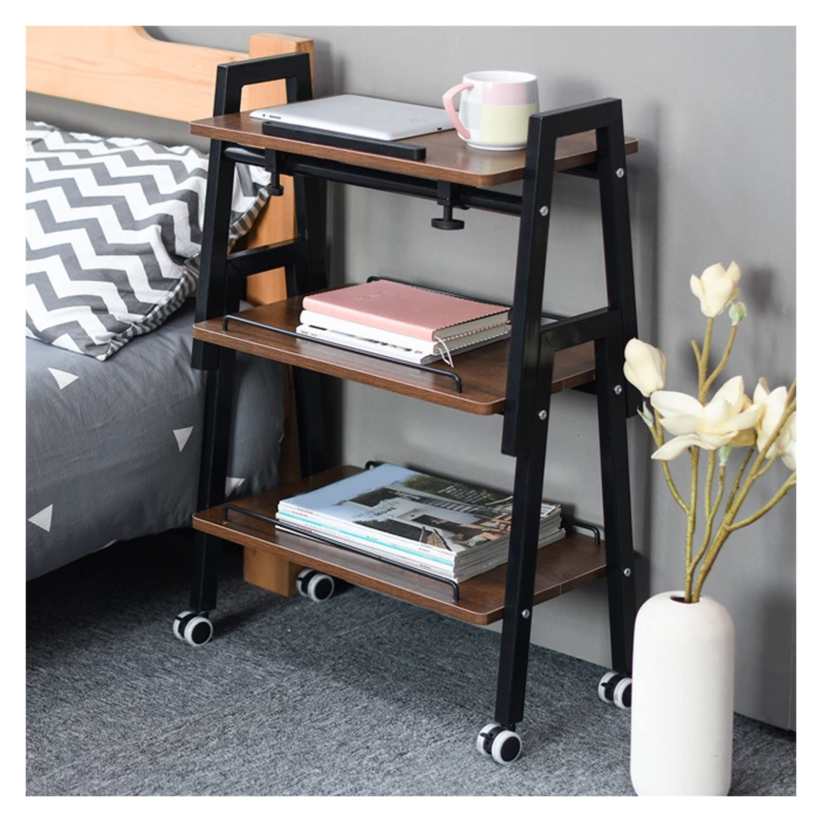 3-Tier Heavy Duty Office Printer Stand with Storage - Brown Rolling Cabinet for Printer & Laptop, 110 lbs Capacity - Perfect for Home Office Organization & Workspace Storage Solutions