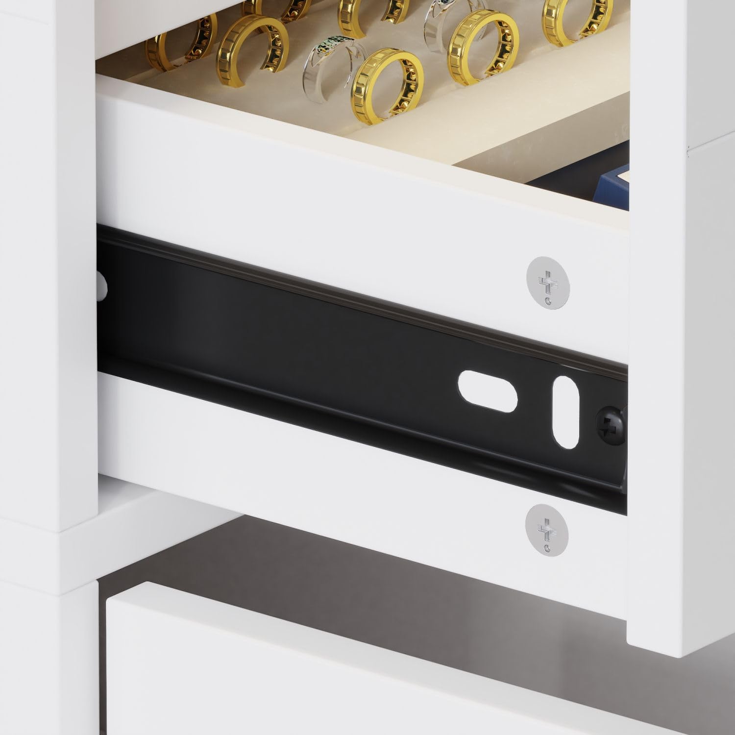 White Modern Armoire Wardrobe with Glass Drawer & 3 Doors - 39.3