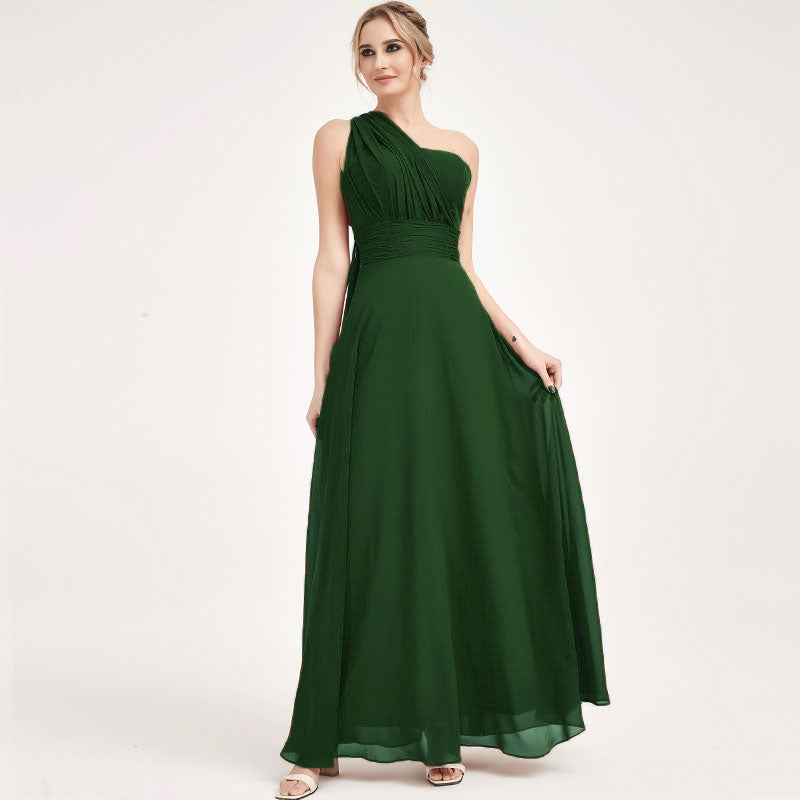 Elegant Dark Green Convertible Chiffon Bridesmaid Dress - Wrap Style Floor Length Gown for Weddings, Prom & Formal Events