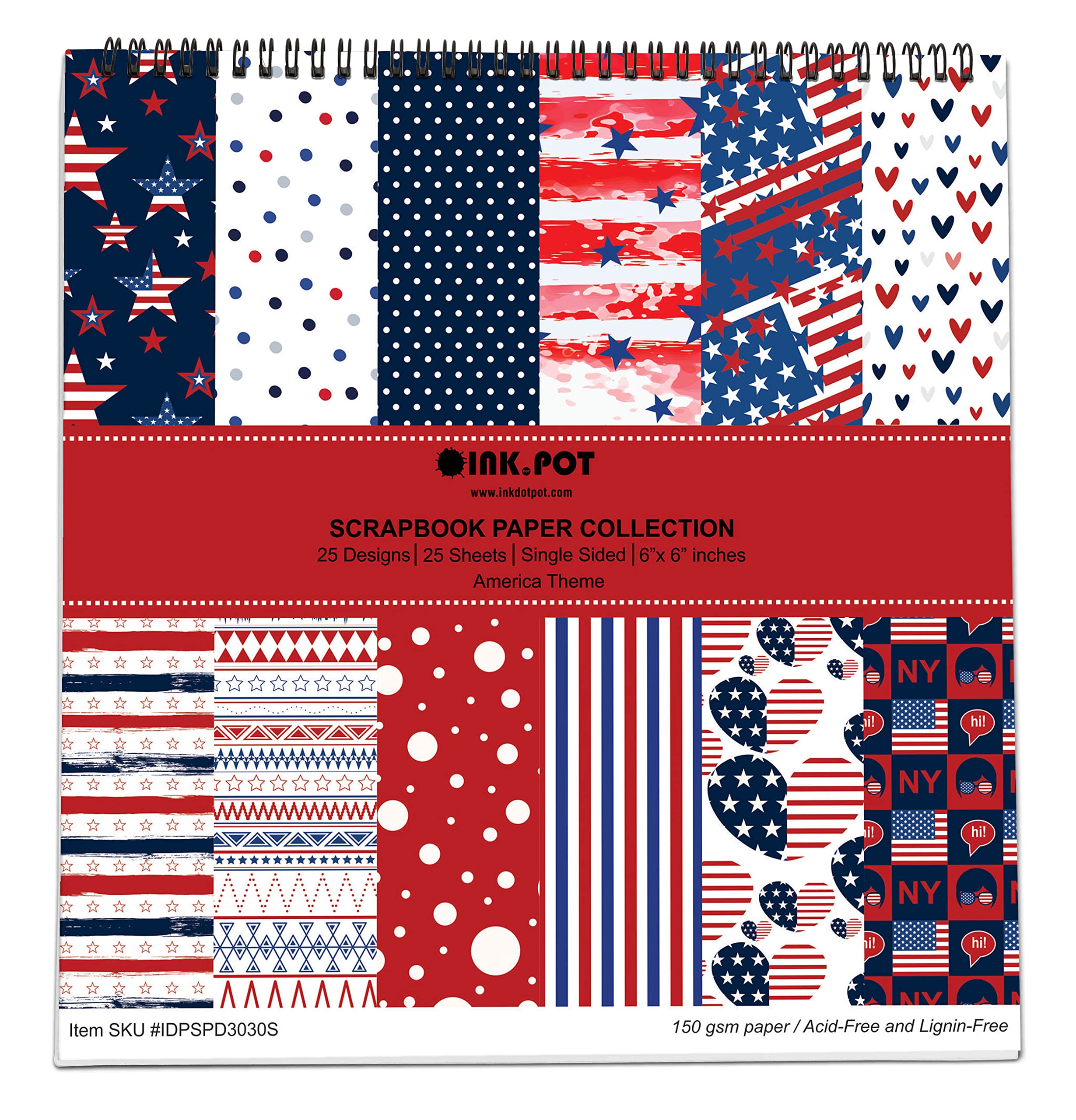 25 Sheets 6x6 America Theme Scrapbook Paper Pad - Colorful Single-Sided Cardstock for DIY Scrapbooking, Cardmaking, Journaling & Craft Projects - Perfect for Patriotic Decorations, Memory Books & Gift Cards