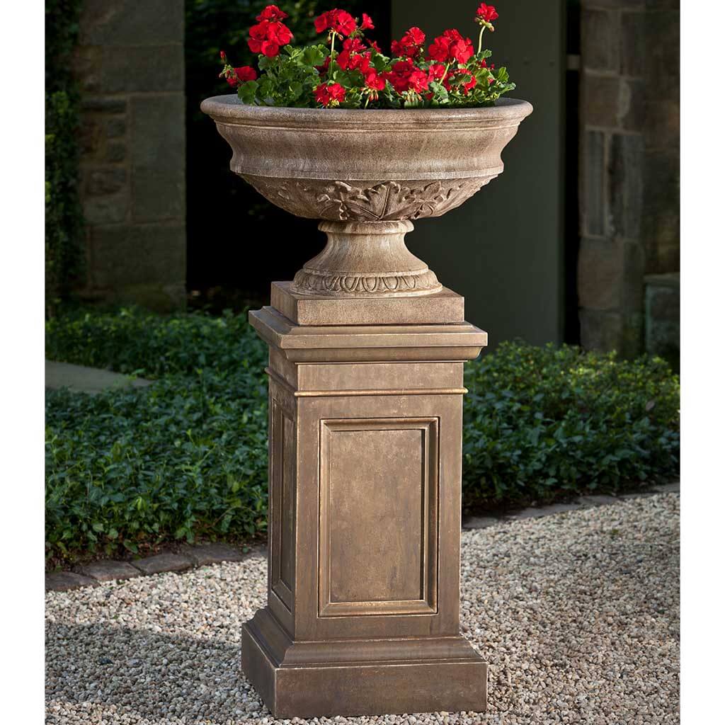 Campania International Coachhouse Urn with Pedestal - Elegant Outdoor Garden Planter for Patio, Lawn, and Cemetery Decor