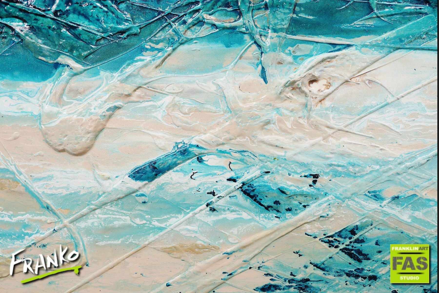 200cm x 80cm Turquoise White Textured Abstract Ocean Painting - Coastal Wall Art for Living Room, Bedroom & Office Decor