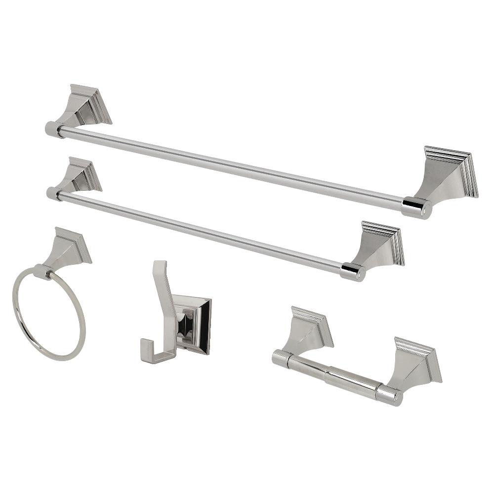 Kingston Brass Monarch 5-Piece Bathroom Accessory Set - Premium Matte Black Towel Bar, Robe Hook, Toilet Paper Holder, Soap Dispenser & Tumbler - Modern Bathroom Decor for Home & Hotel Use