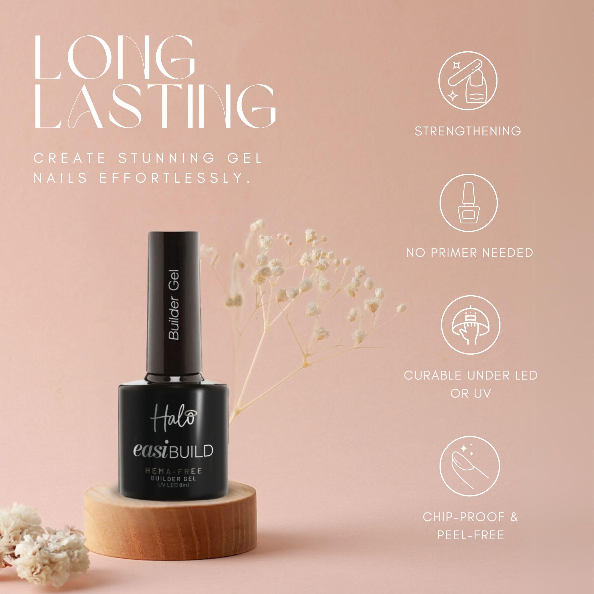 Halo Easibuild Builder Gel 15ml - Clear UV/LED Nail Builder Gel for Natural Growth, Nail Strengthening, Nail Art & Professional Manicure Repair | Perfect for DIY Nail Extensions & Salon-Quality Manicures at Home
