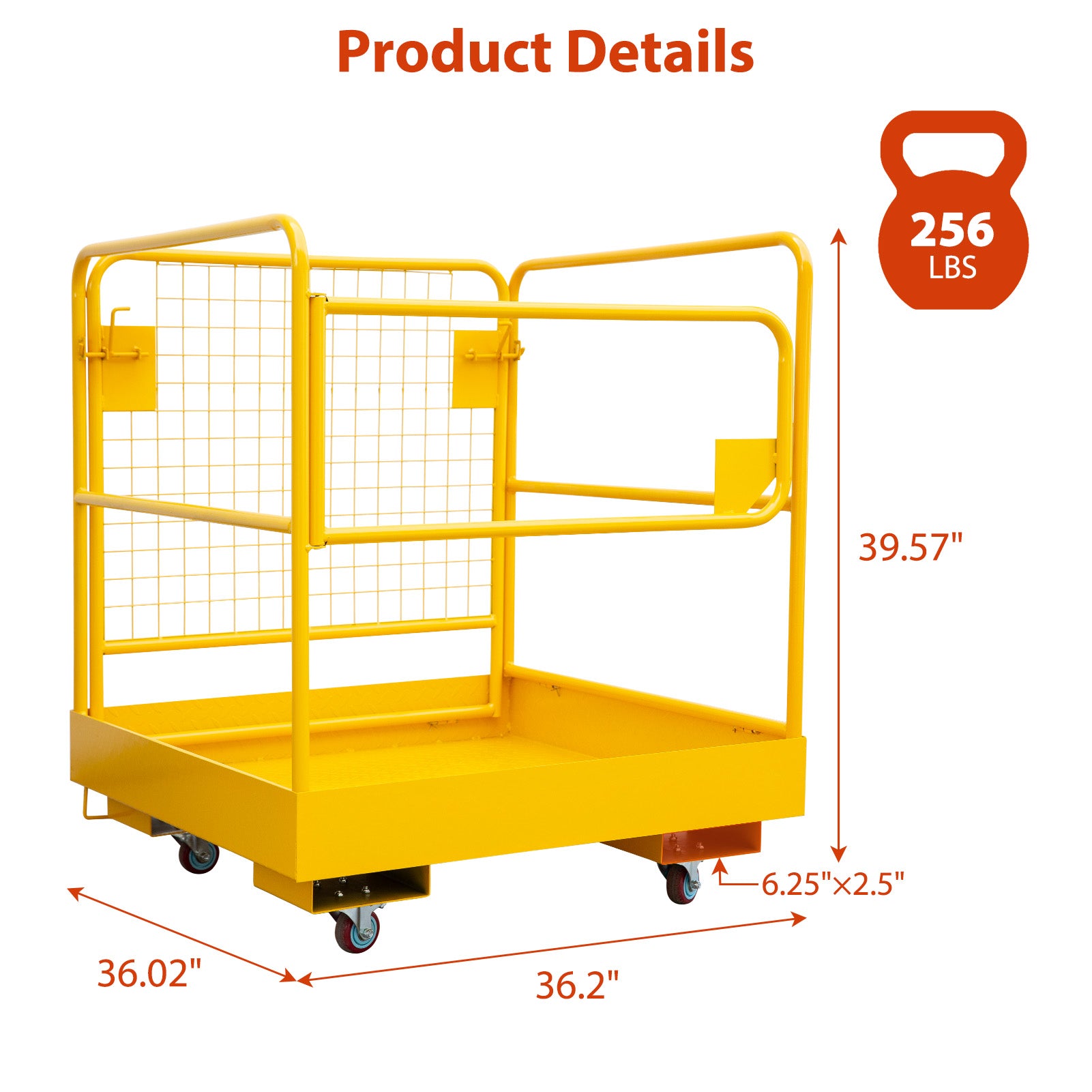 GARVEE 36x36 Heavy Duty Forklift Safety Cage - 1200 LB Capacity Aerial Work Platform with Safety Harness, Lock & 4 Wheels for Warehouse, Construction & Industrial Lifting Operations