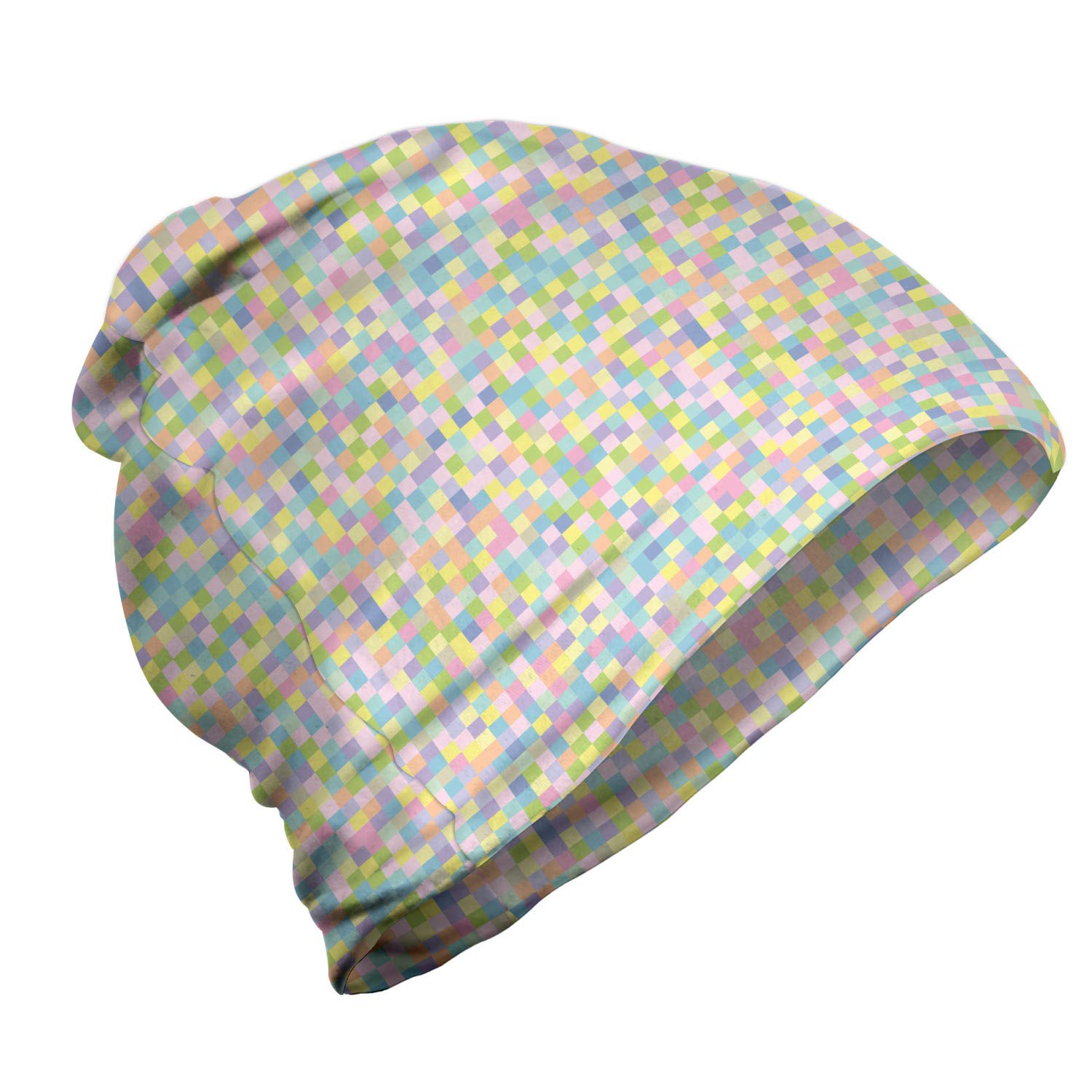 Ambesonne Unisex Beanie - Colorful Squares Mosaic Pattern, Soft Winter Knit Hat for Men & Women - Perfect for Hiking, Outdoor Activities & Cold Weather Fashion