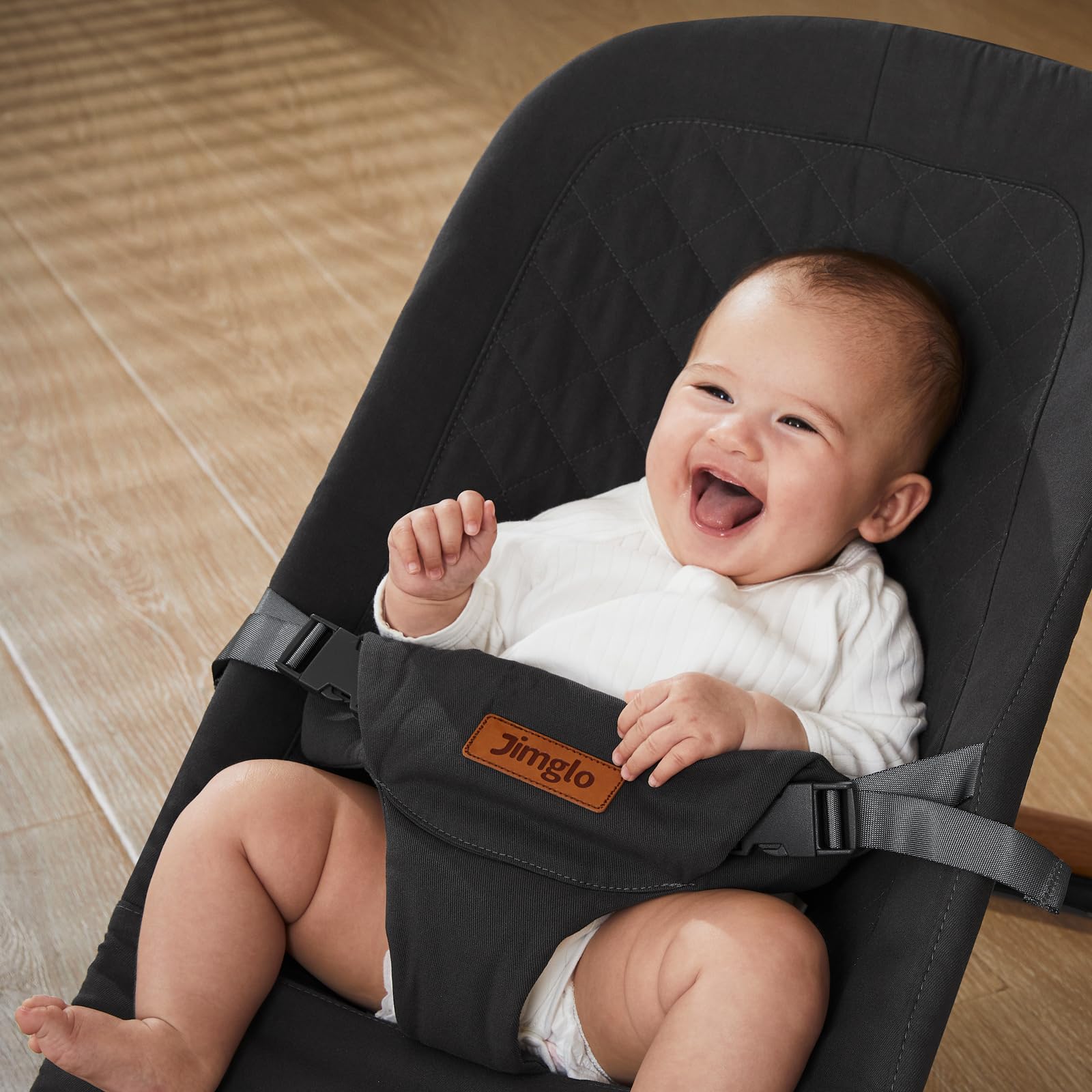 Foldable Baby Bouncer Seat with Adjustable Height - Portable Infant Bouncer for Newborns & Toddlers (Cotton, Anthracite) - Perfect for Home, Nursery & Travel Use