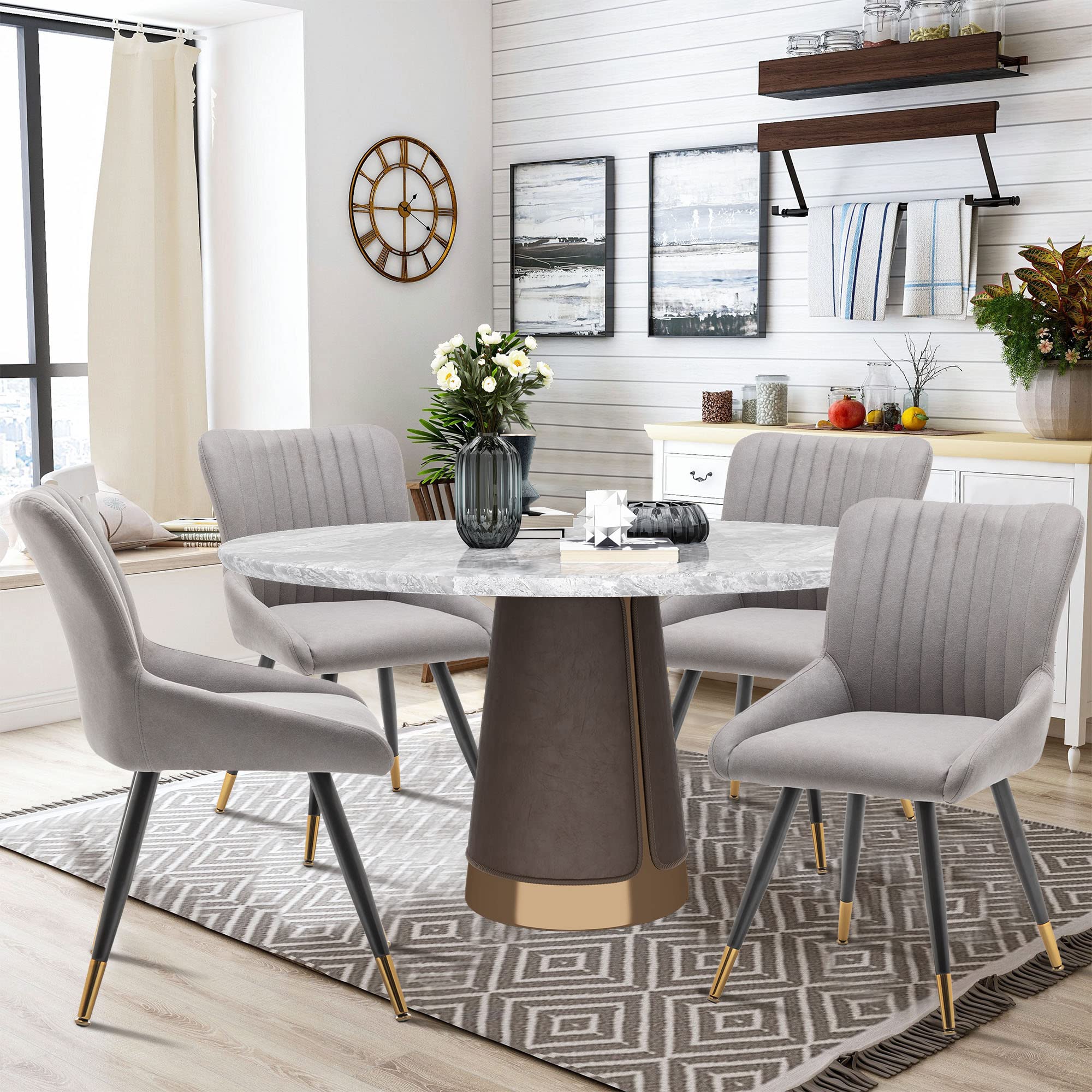 Annjoe Set of 4 Faux Leather Dining Chairs - Modern Upholstered Accent Chairs with Metal Legs for Kitchen, Office, Bistro & Cafe | Perfect for Dining Rooms, Home Offices & Small Spaces