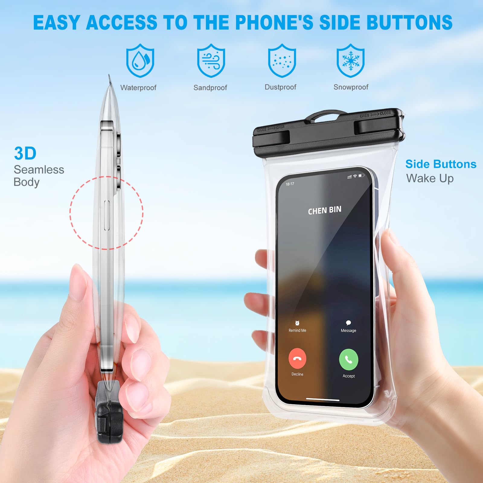 2 Pack Waterproof Phone Pouch Case [3D Clear Soft Edges] - IPX8 Certified Underwater Dry Bag for iPhone 14/13/12, Samsung Galaxy S23/S22, Google Pixel 7/6 (Up to 7.2