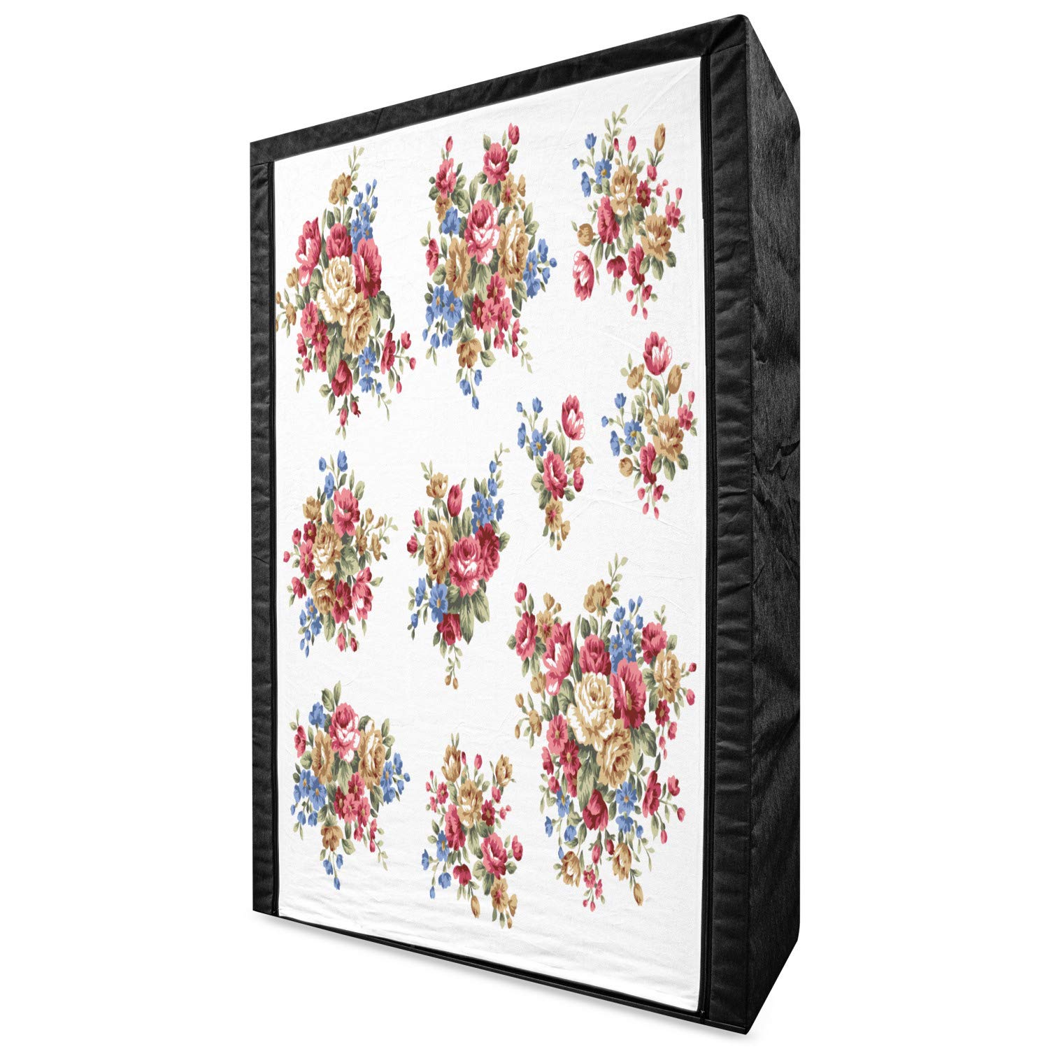 Ambesonne Floral Portable Fabric Wardrobe Closet Organizer with Shelves - 42.5 Inch Vintage Rose Bouquet Design in Dark Coral Blue Tan - Perfect for Bedroom, Closet, Dorm & Wedding Storage