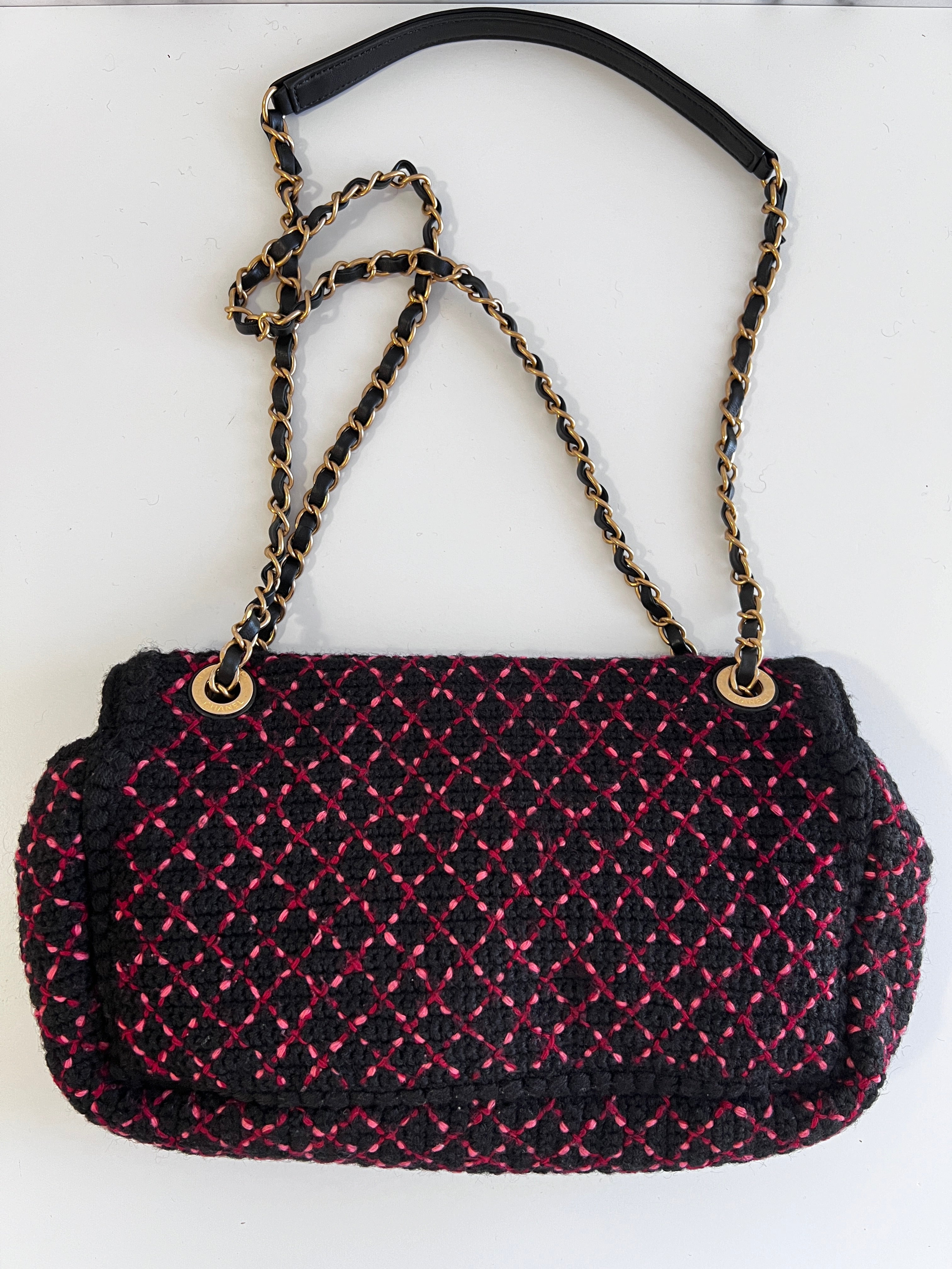 Chanel CC Chain Wool Knit Flap Bag Medium - Luxury Designer Crossbody Purse for Women | Perfect for Parties, Date Nights & Everyday Elegance