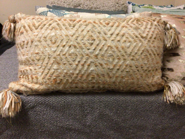 Premium Diamond Flex Tan Lumbar Pillow with Decorative Tassels - Support for Lower Back Pain Relief - Perfect for Office Chairs, Car Seats, and Sofa Comfort