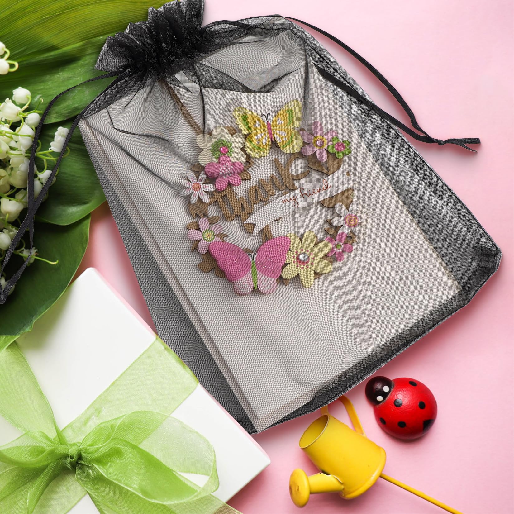Premium Sheer Organza Mesh Bags 100 Pack (6x9 Inches) - Elegant Drawstring Gift Bags for Weddings, Parties, Festivals & Makeup Storage - Perfect for Wedding Favors, Bridal Shower Gifts, Jewelry Packaging & Party Decorations - Black
