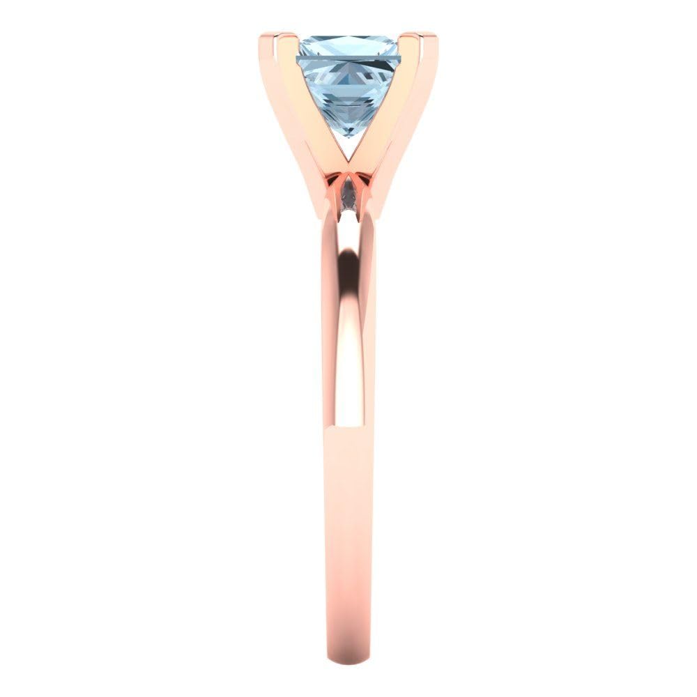 0.95ct Natural Light Sea Blue Aquamarine Princess Cut Solitaire Ring in 14k Rose Gold for Women | Classic 4-Prong Engagement Ring, Wedding Band & Anniversary Gift | Elegant Jewelry for Special Occasions