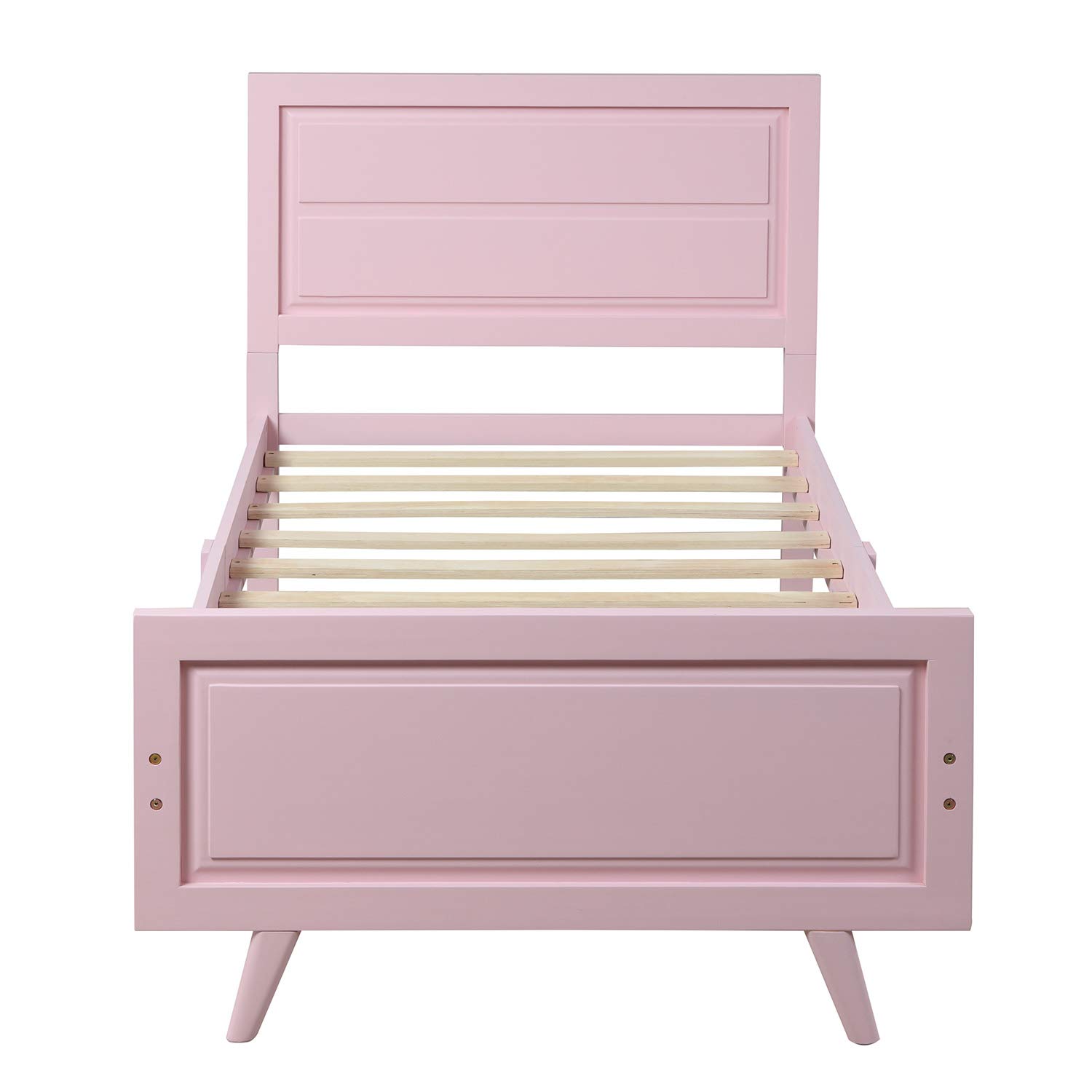 Pink Wood Platform Bed Frame with Headboard & Slat Support - Twin Size Mattress Foundation for Kids & Teens Bedroom, Dorm Room, or Guest Room