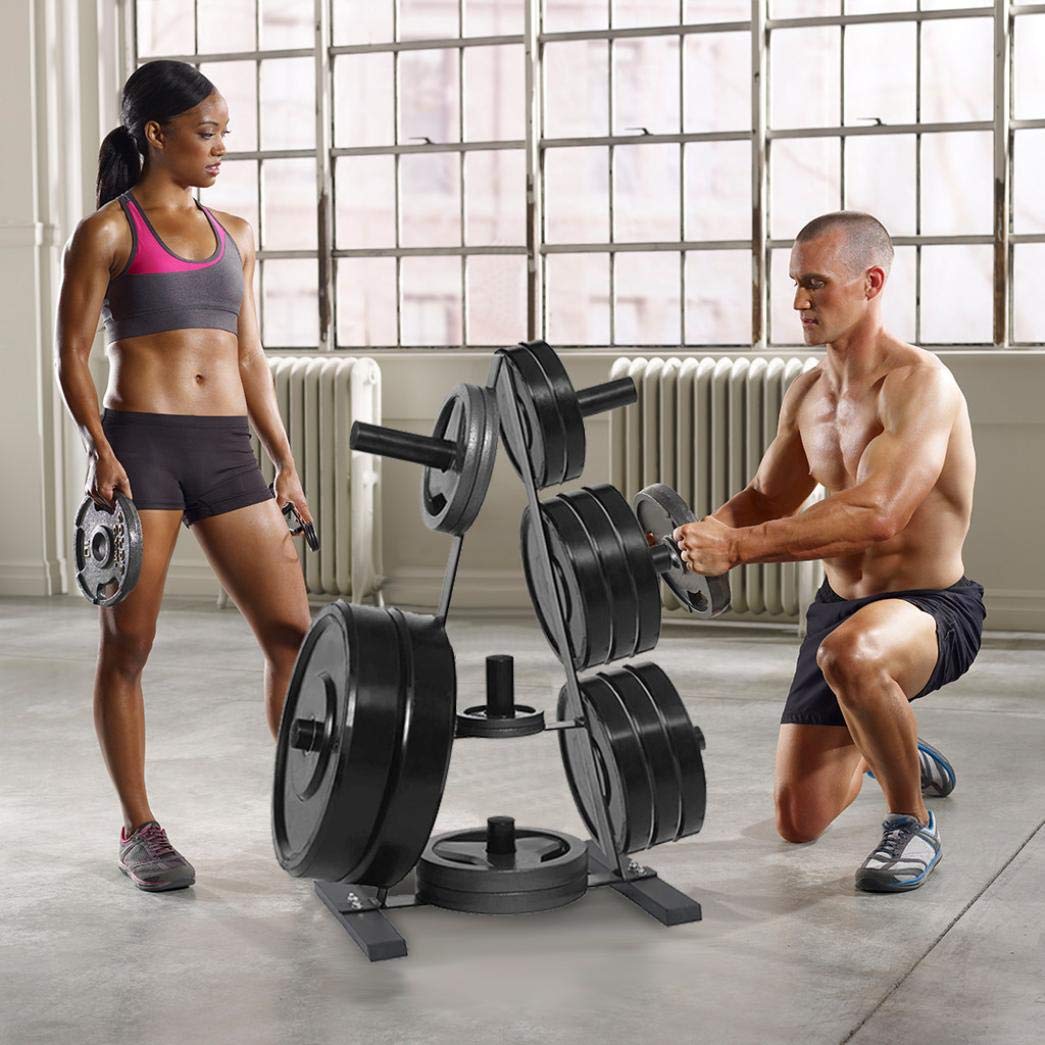 YOG Olympic Weight Plate Rack - 2 Inch Dumbbell Storage Stand for Bumper Plates - Heavy Duty 400lbs Capacity Home Gym Equipment - Perfect for Garage, Basement & Home Workout Stations (Black)