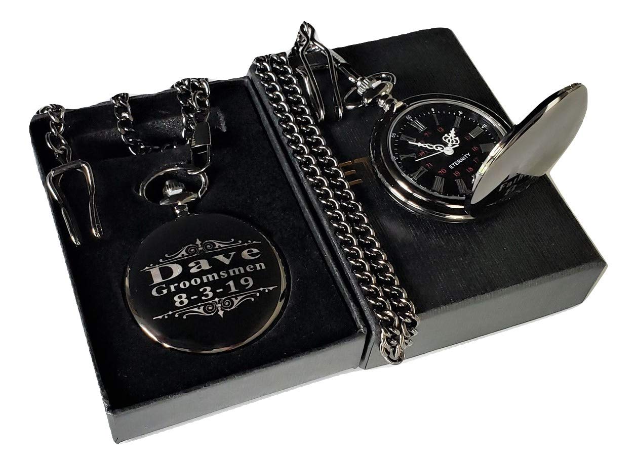 8 Custom Engraved Pocket Watches for Groomsmen - Personalized Wedding Gift Set with Chain & Box - Free Engraving Included - Perfect for Weddings, Anniversaries & Special Occasions