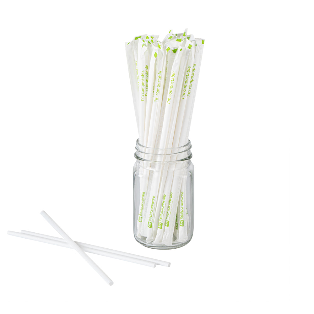 Eco-Friendly Compostable White PLA/PBAT Plastic Straws - 8 1/4
