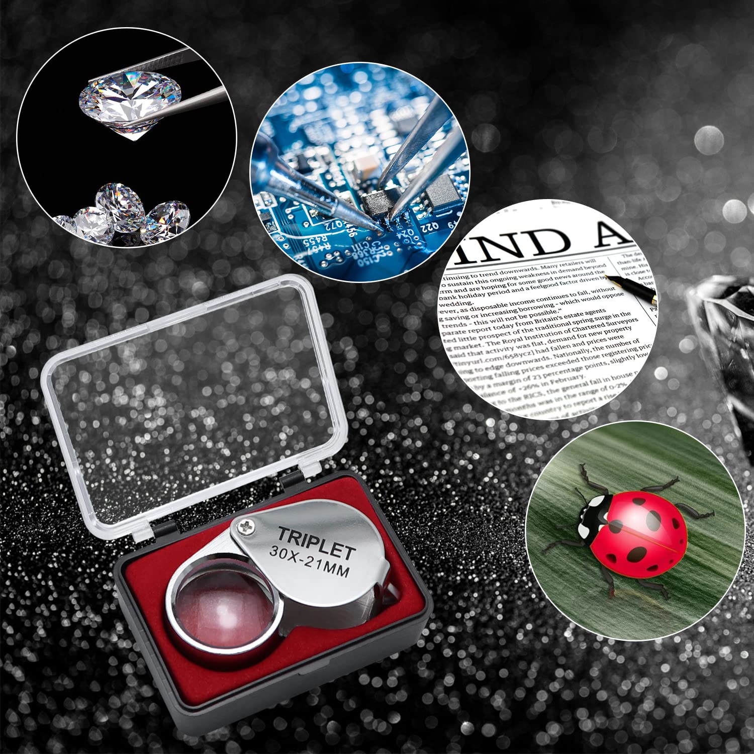 6 Pcs Mini 30X 21mm Jewelry Loupe Magnifier with Silver Case - Perfect for Gemstone Appraisal, Coin Collecting & Watch Repair