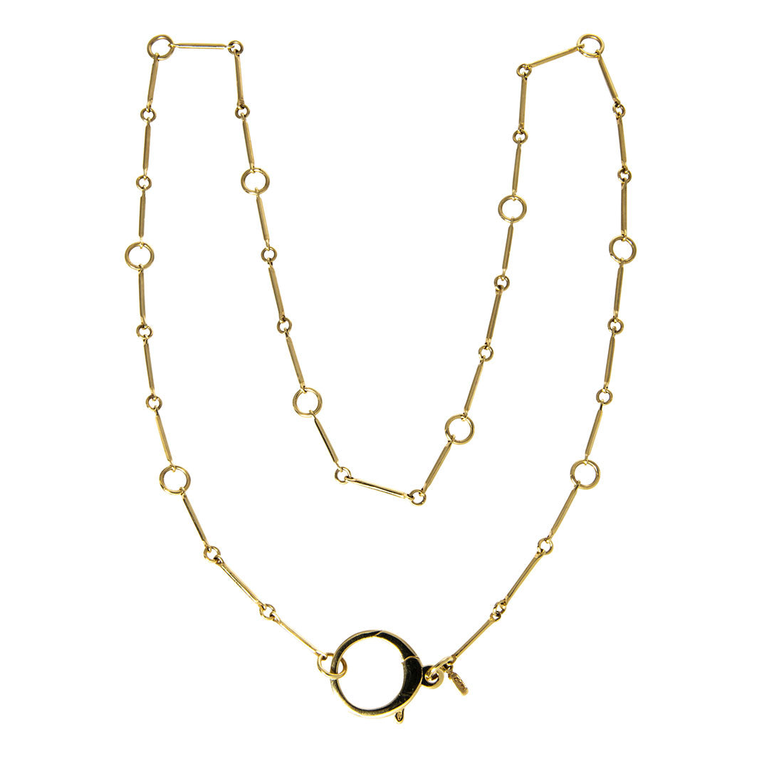 14K Yellow Gold Charm Holder Clasp Bar Chain Necklace for Women - Dainty Layering Jewelry for Everyday Wear, Gift Giving & Special Occasions