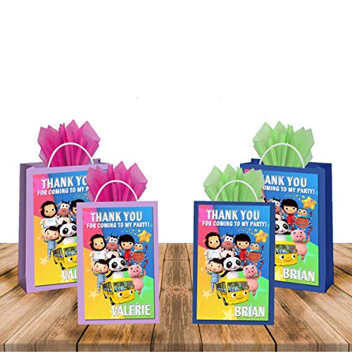 Little Baby Bum Party Favor Bags - 5.25x8.5 Inch Kraft Gift Bags for Birthday Parties (Blue & Purple, 12 Pack) - Personalized with Child's Name - Includes Tissue Paper - Perfect for Baby Showers, Birthday Favors & Special Events