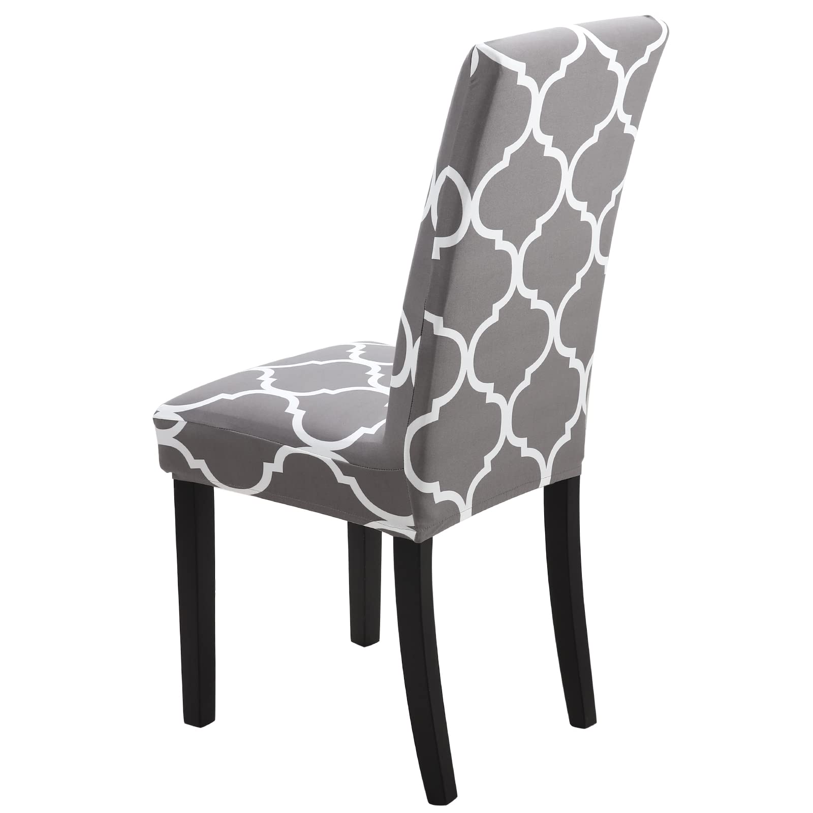 Stretch Spandex Dining Chair Covers - Washable & Removable Parson Chair Slipcovers for Kitchen, Dining Room & Office - Set of 4 (Gray/White) - Perfect for Home Decor, Party & Event Protection