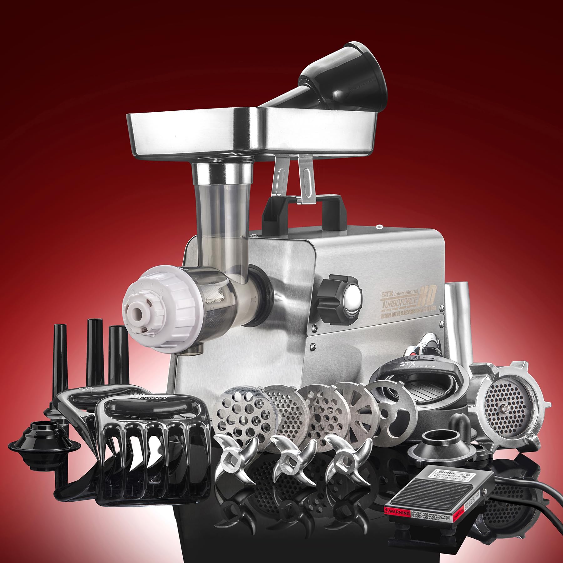 Turboforce HD 3500 Series 7-in-1 Electric Meat Grinder with Sausage Stuffer, Kubbe Maker, Foot Pedal & Juicer - 5 Grinding Plates & Stainless Steel Blades - Perfect for Home Kitchen, Butcher Shop & Commercial Use