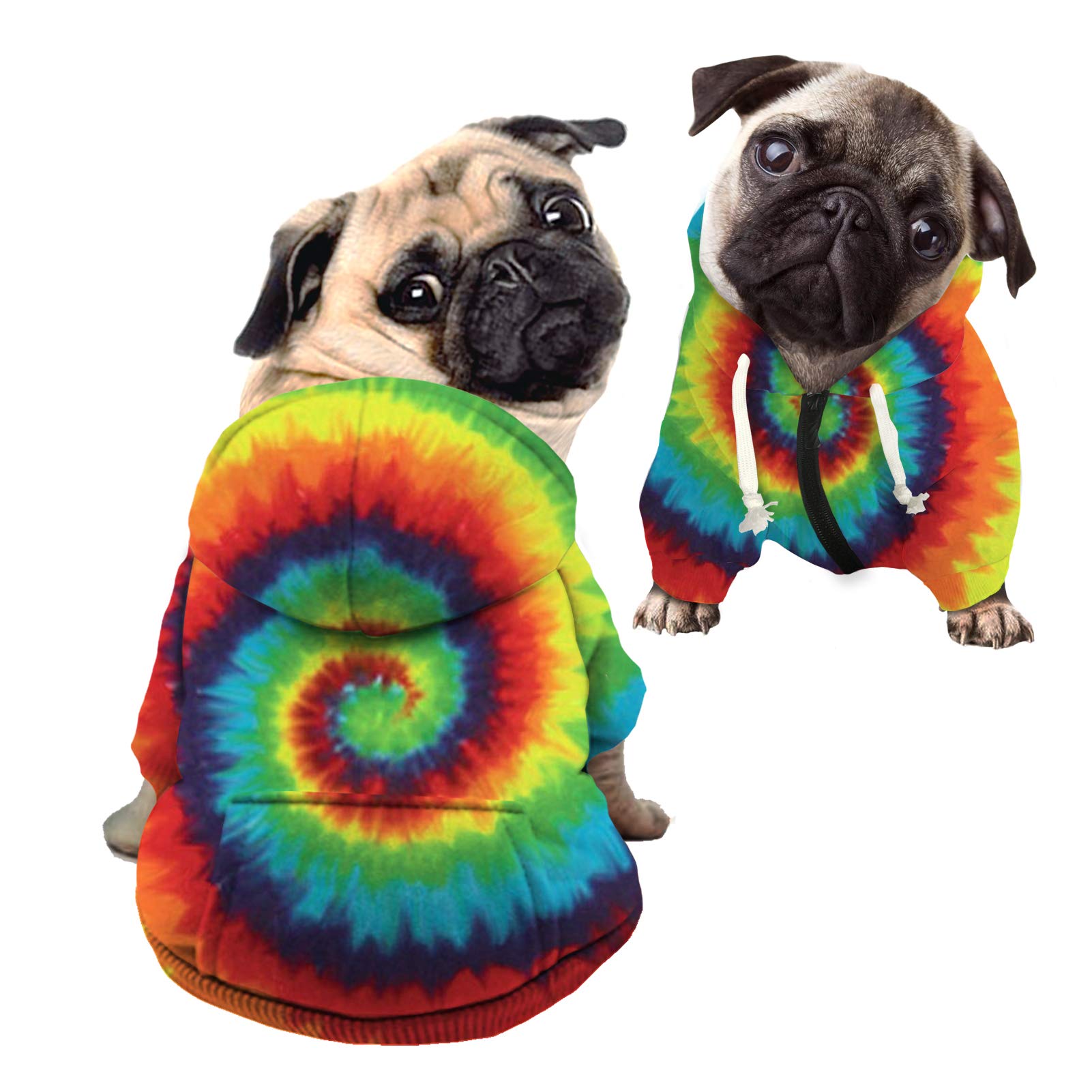 Howilath Tie-Dye Rainbow Spiral Dog Hoodie - Soft & Warm Dog Sweater with Hat for Small, Medium, Large Dogs & Cats | Perfect for Winter Walks & Outdoor Adventures