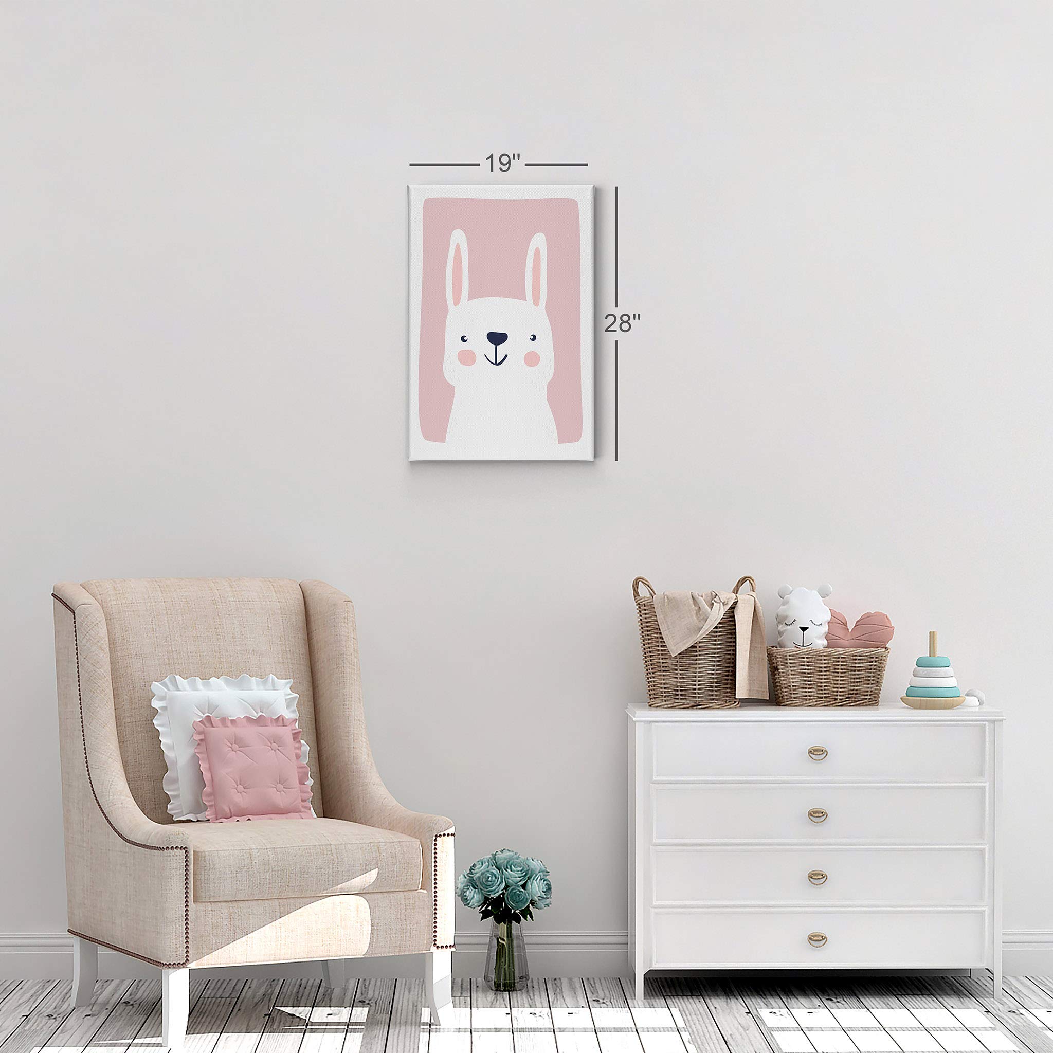 Cute Rabbit Pink Background Canvas Print - Kids Room Decor, Nursery Wall Art, Baby Room Decor - Ready to Hang, Made in USA (28x19 inches) - Perfect for Children's Bedrooms, Playrooms & Gift Ideas