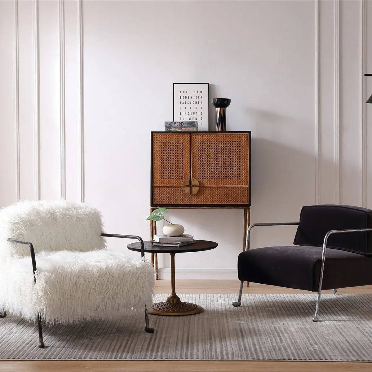 Thaddeus Rattan Side Cabinet with Metal Frame - Stylish Storage for Living Room, Bedroom, or Office - Perfect for Organizing Books, Decor & Essentials