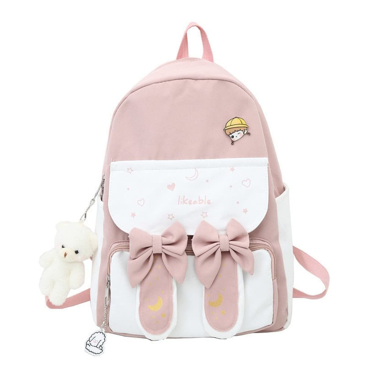Cute Kawaii Bunny Backpack with Ears - Waterproof Carrot Satchel for School, Travel & College | Pink Large Bookbag for Girls & Teens | Perfect for School, Shopping & Anime Conventions
