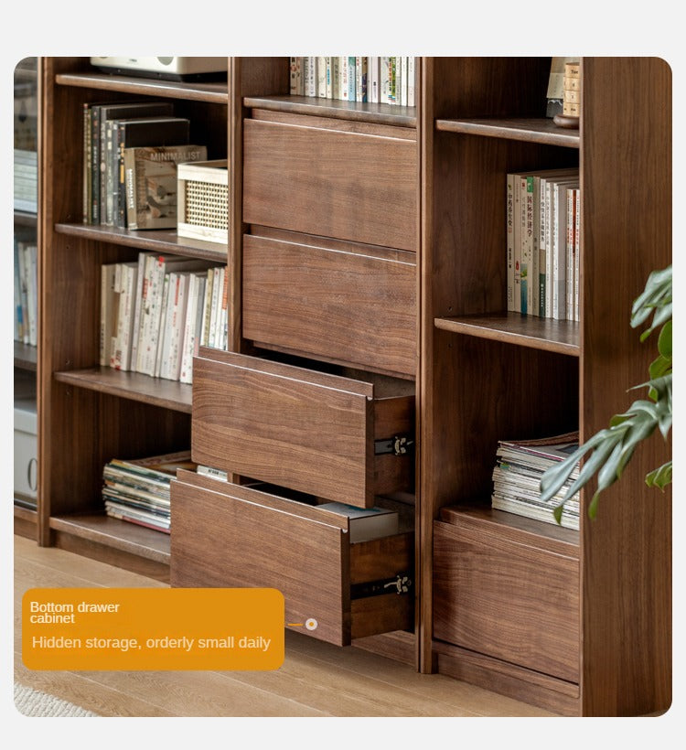 Black Walnut Solid Wood Bookcase - Free Standing Adjustable Bookshelf for Living Room, Office & Study | Modern Home Storage Furniture