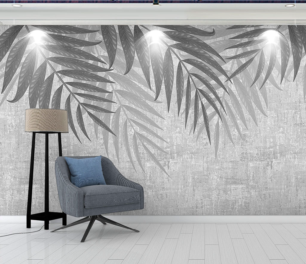 Grey Scenic Leaves Wallpaper Mural - Nature-Inspired Peel & Stick Wall Decor for Living Room, Bedroom, or Office - Easy to Install & Removable